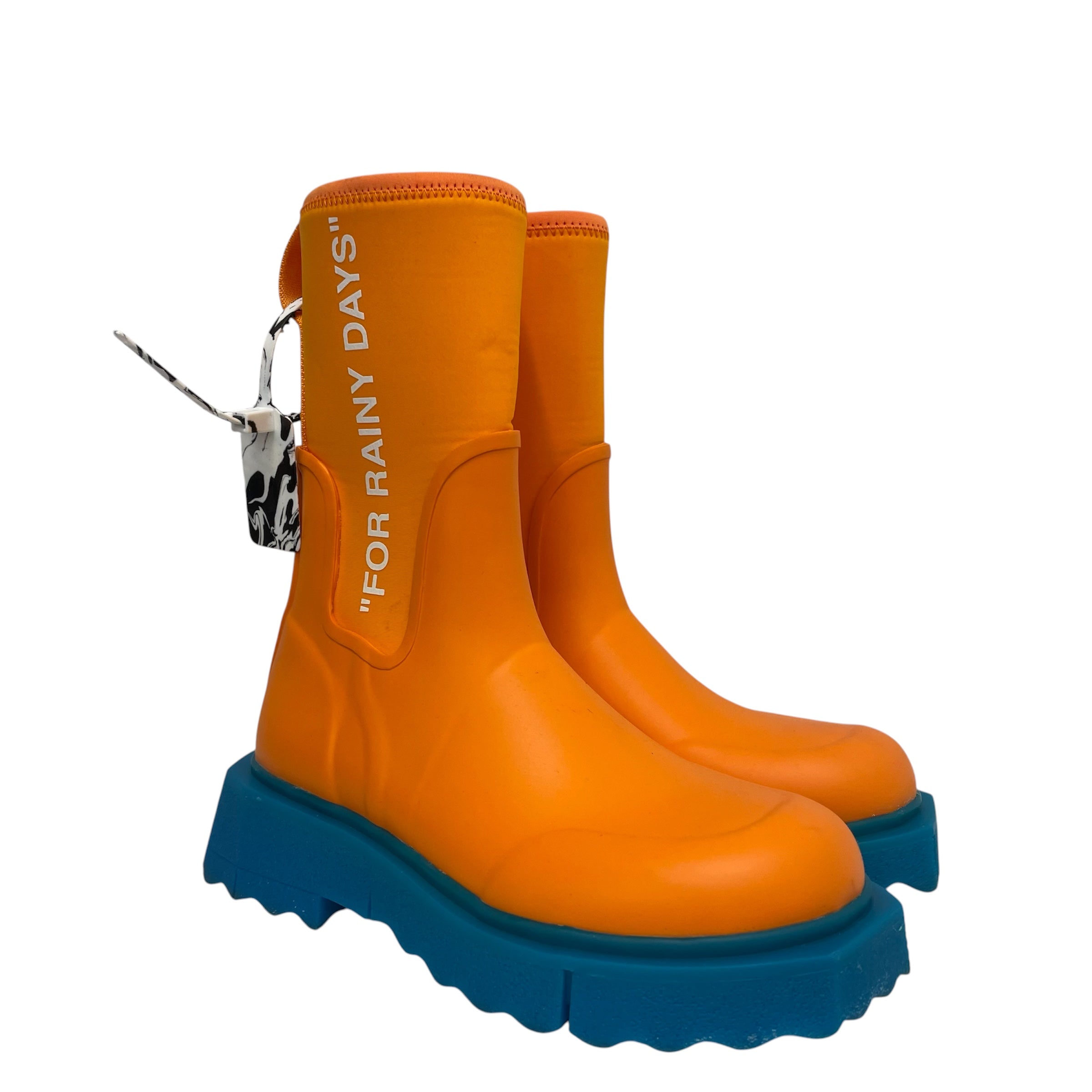OFF-WHITE/Rain Boots/US 7/Acrylic/ORN/ORANGE/BLUE SOLE view 1