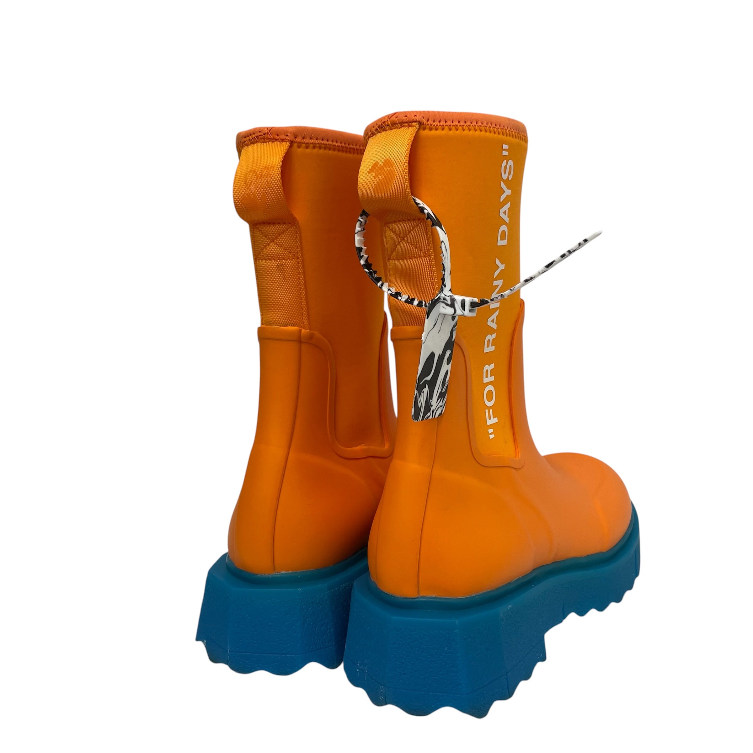 OFF-WHITE/Rain Boots/US 7/Acrylic/ORN/ORANGE/BLUE SOLE view 2