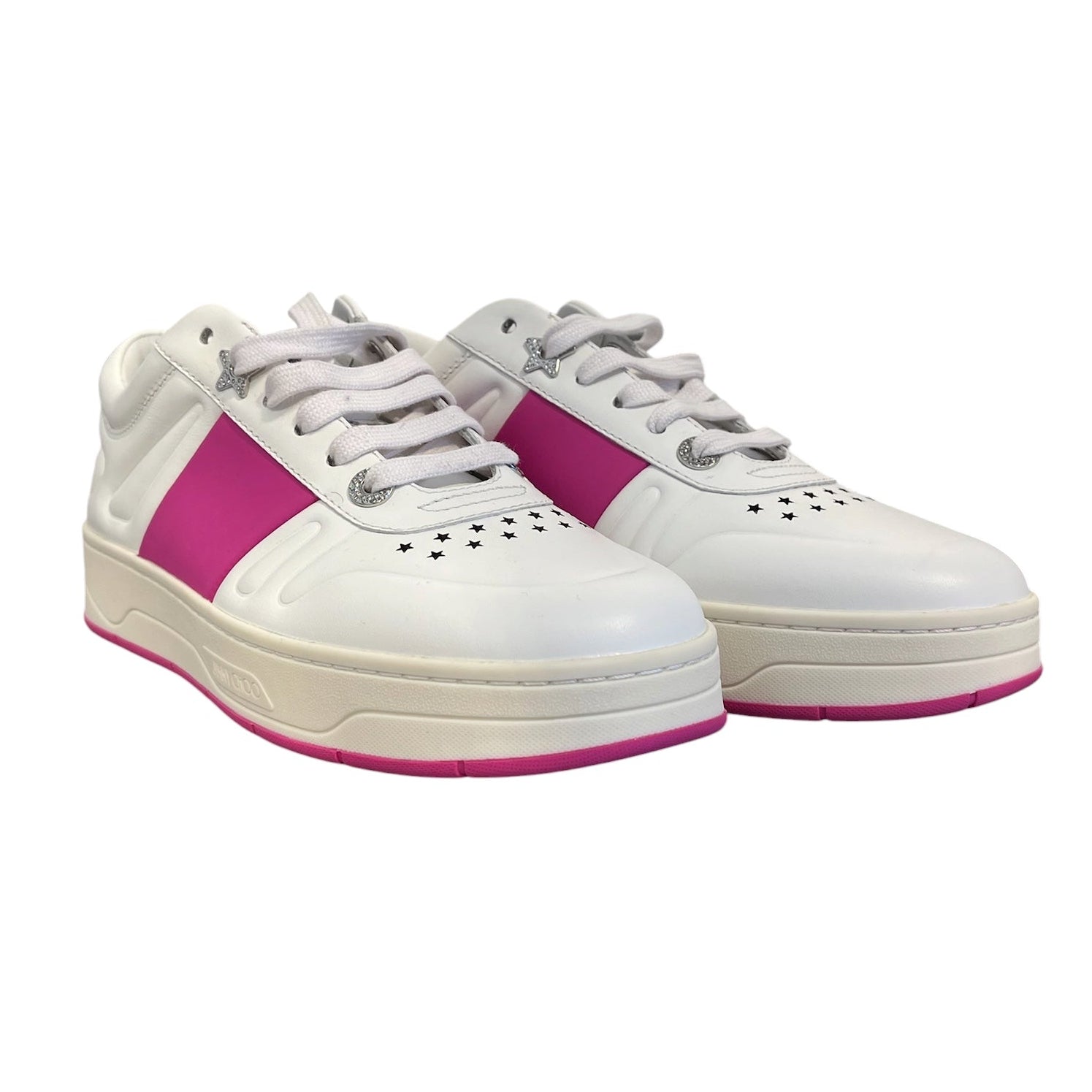 JIMMY CHOO/Low-Sneakers/US 7.5/Leather/WHT/hawaii leather fuchsia stripe view 1