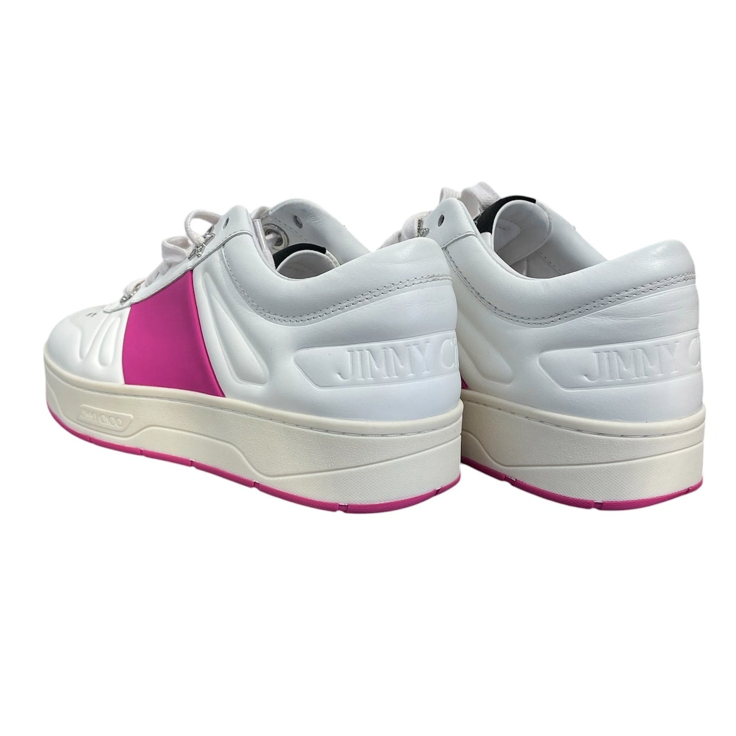 JIMMY CHOO/Low-Sneakers/US 7.5/Leather/WHT/hawaii leather fuchsia stripe view 2