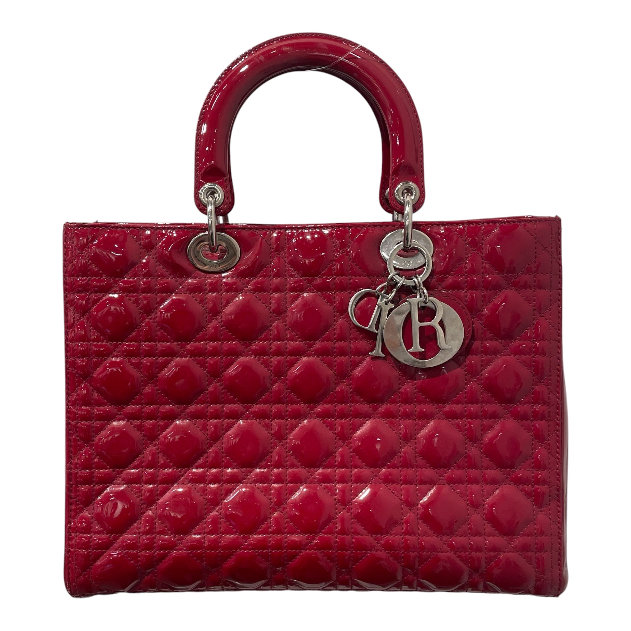 Christian Dior/Hand Bag/Leather/RED/LADY DIOR PATENT LARGE view 1