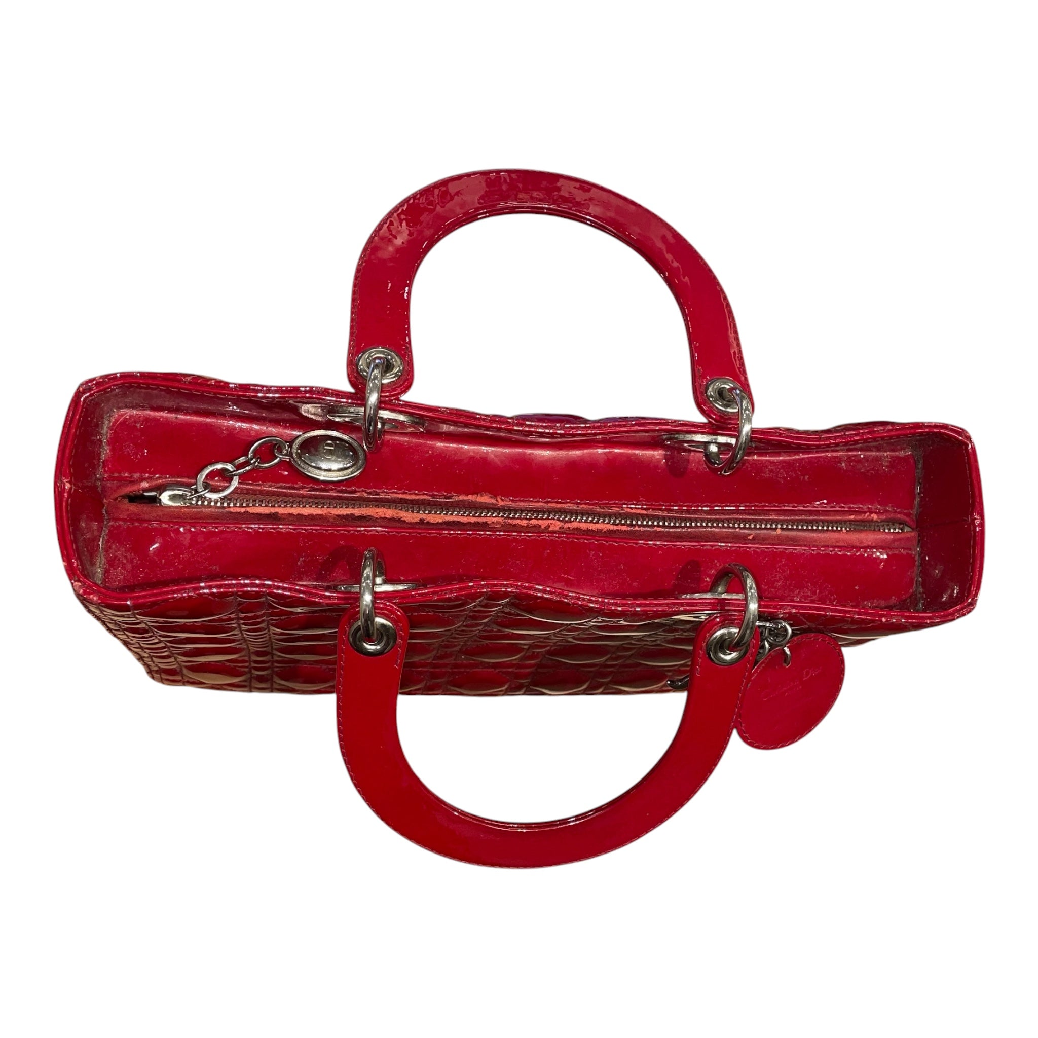 Christian Dior/Hand Bag/Leather/RED/LADY DIOR PATENT LARGE view 7