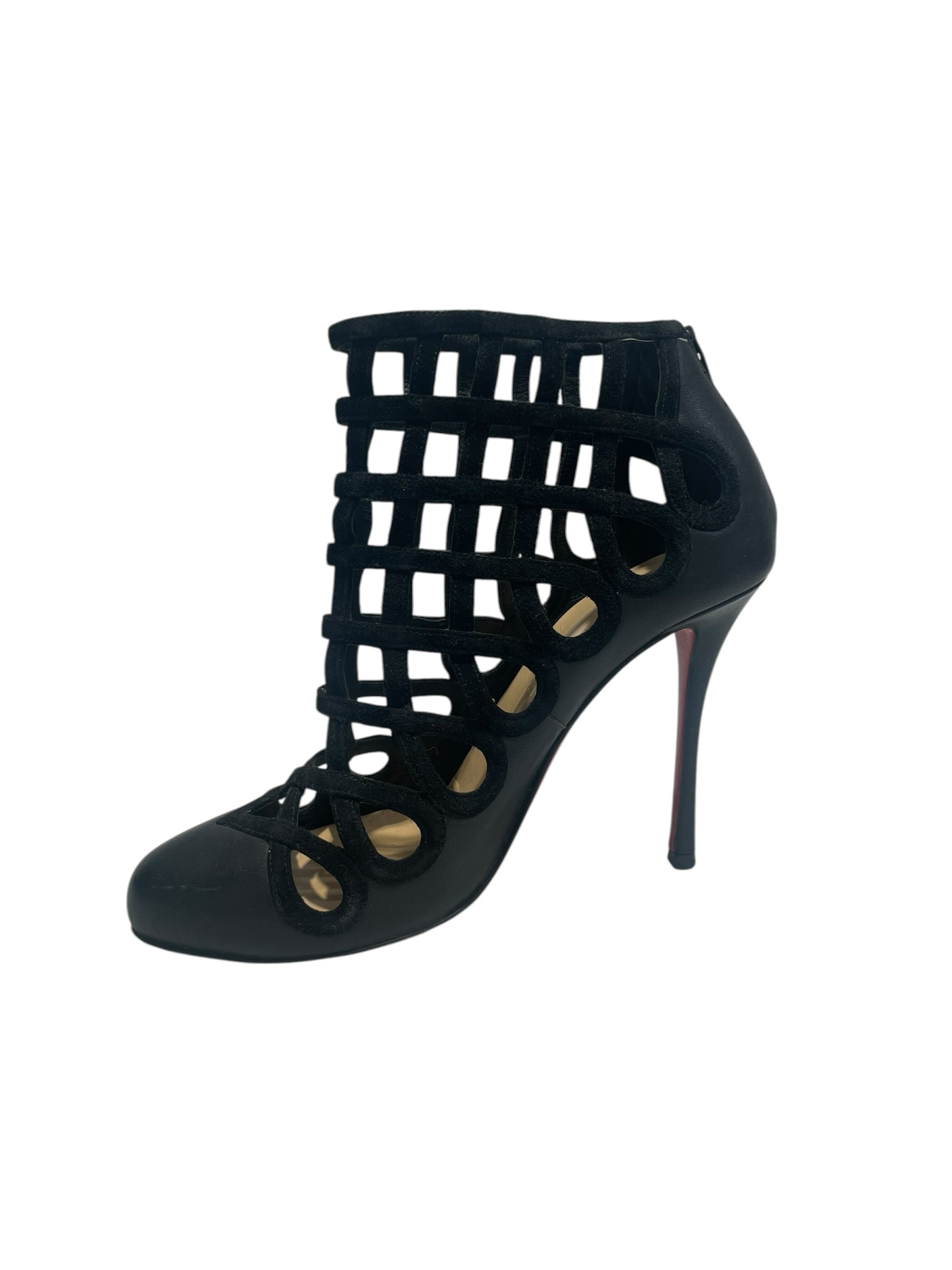 Christian Louboutin/Heels/EU 38/Cotton/BLK/suede/cajaboot/red bottoms view 2