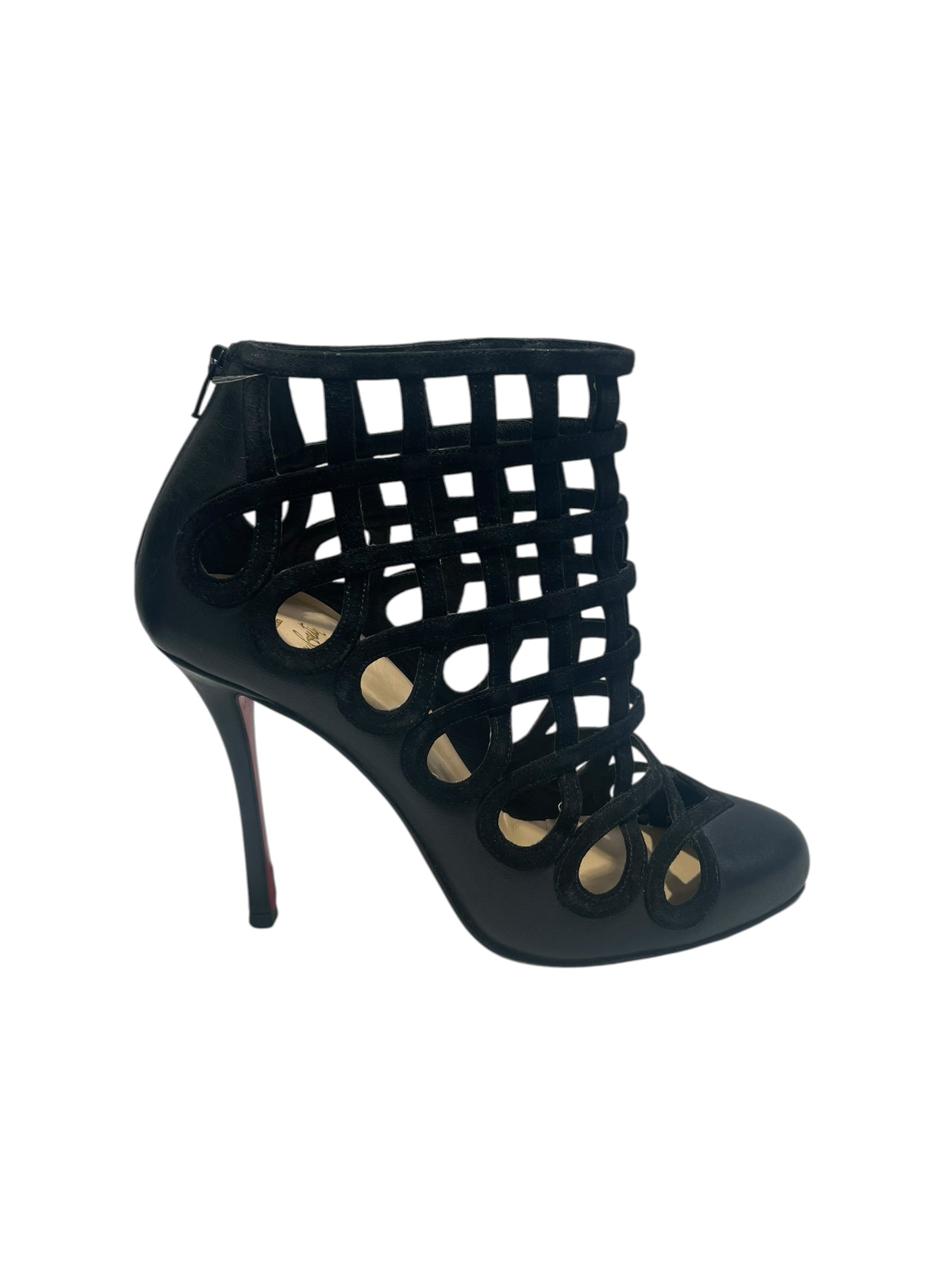 Christian Louboutin/Heels/EU 38/Cotton/BLK/suede/cajaboot/red bottoms view 3