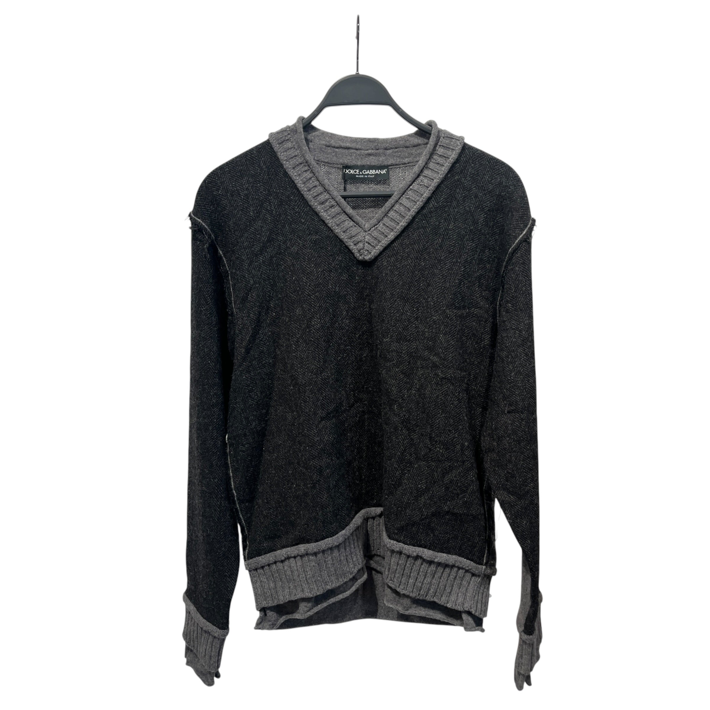 DOLCE&GABBANA/Sweater/48/Wool/GRY/v/neck 2toned grey/inside out view 1