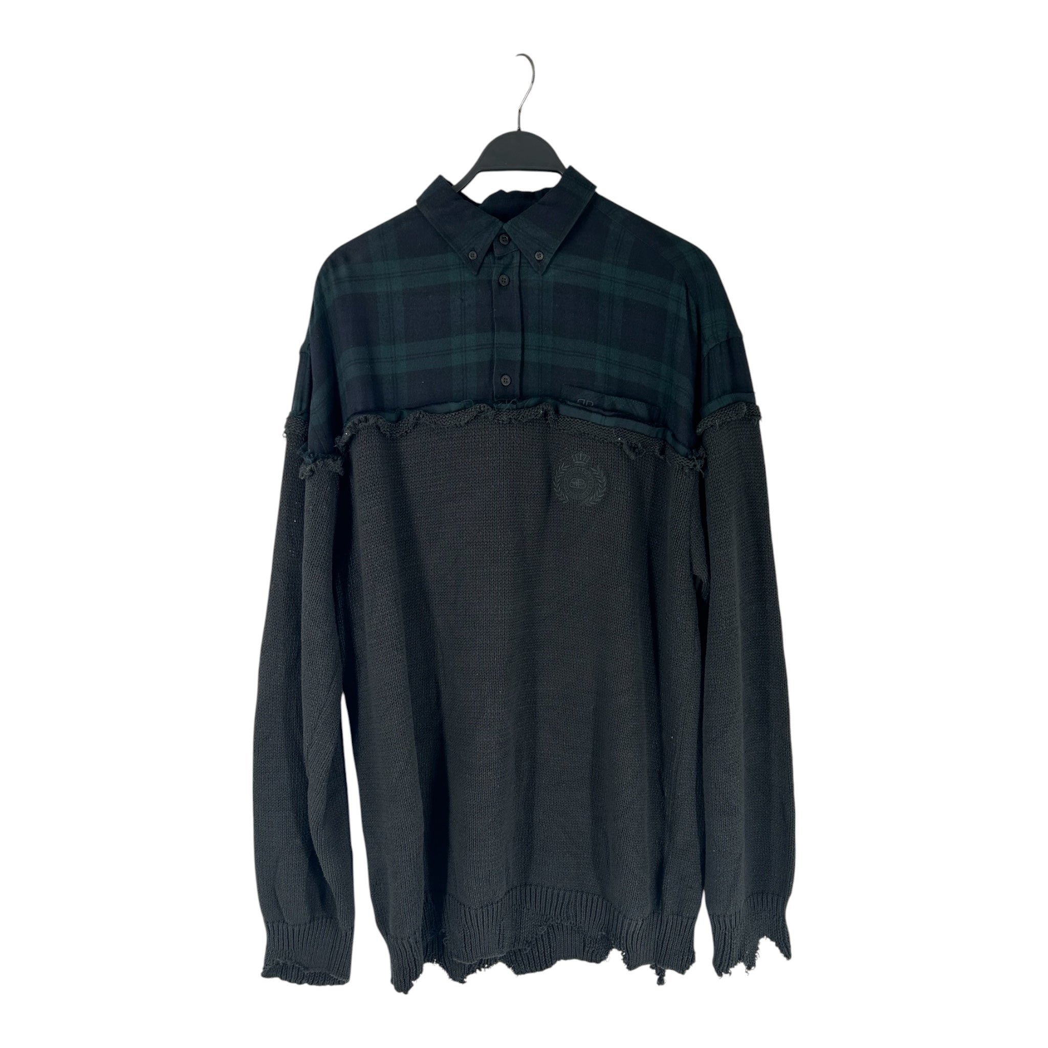 BALENCIAGA/Heavy Sweater/4/Cotton/BLK/TOP HALF FLANNEL GRN KNIT view 1