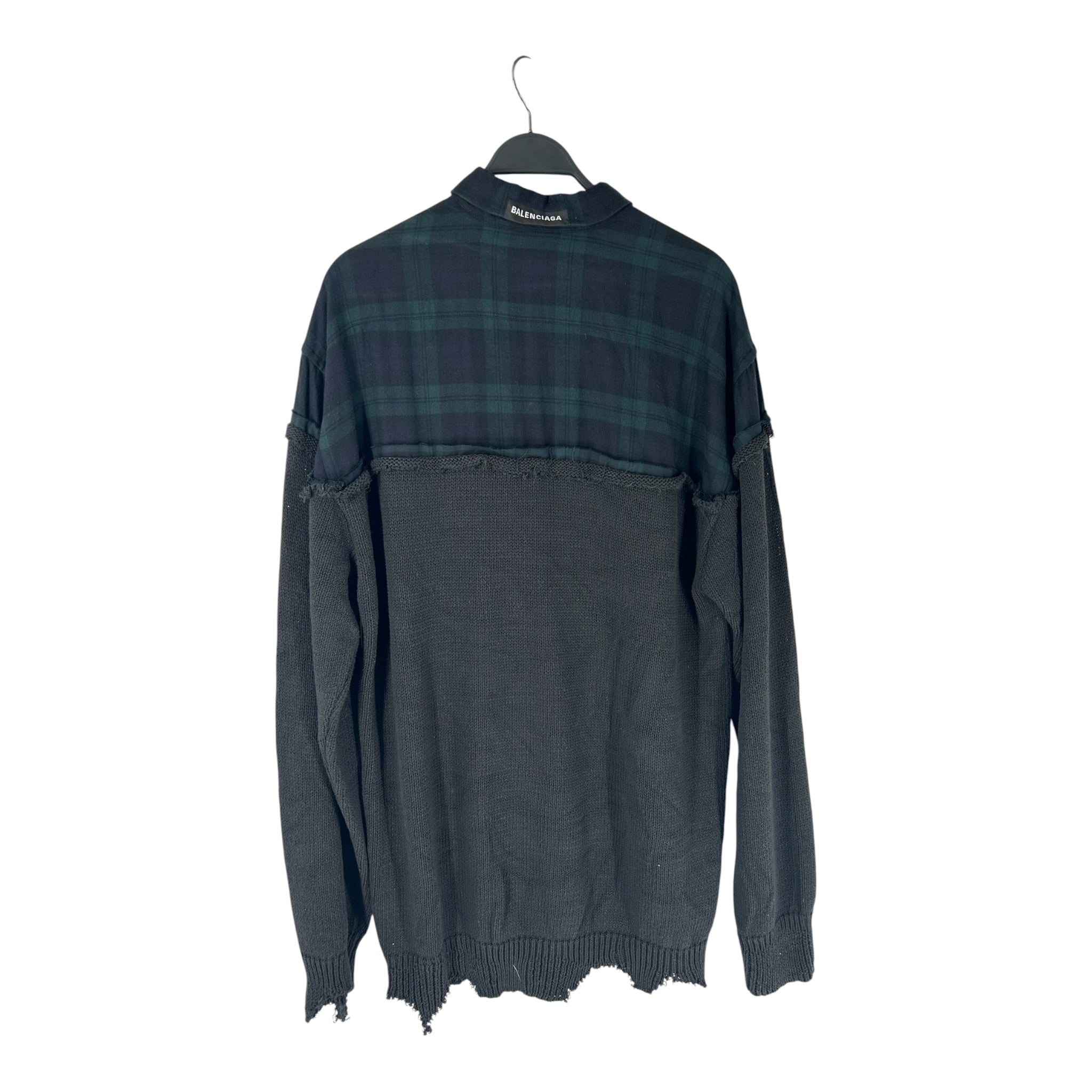 BALENCIAGA/Heavy Sweater/4/Cotton/BLK/TOP HALF FLANNEL GRN KNIT view 2