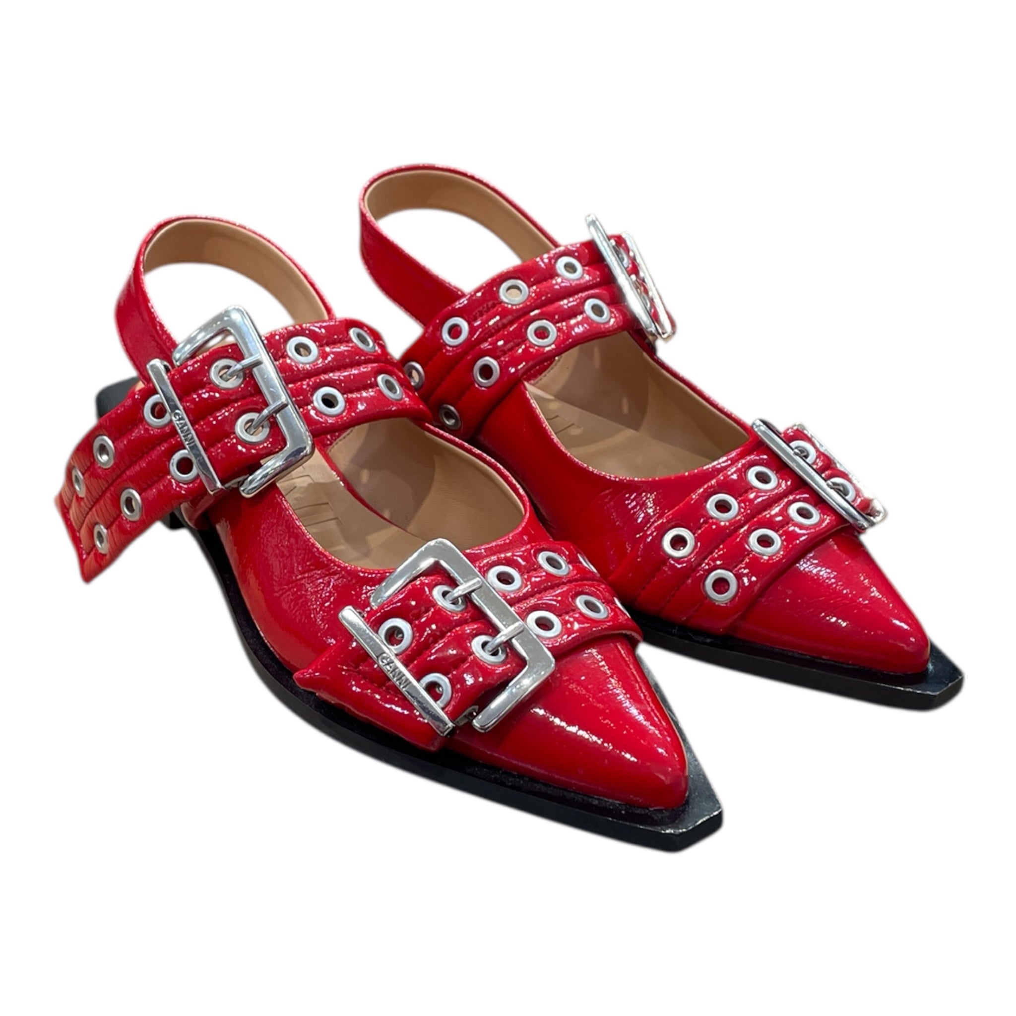 GANNI/Flat Shoes/US 7.5/RED/silver buckle ballet flat view 1