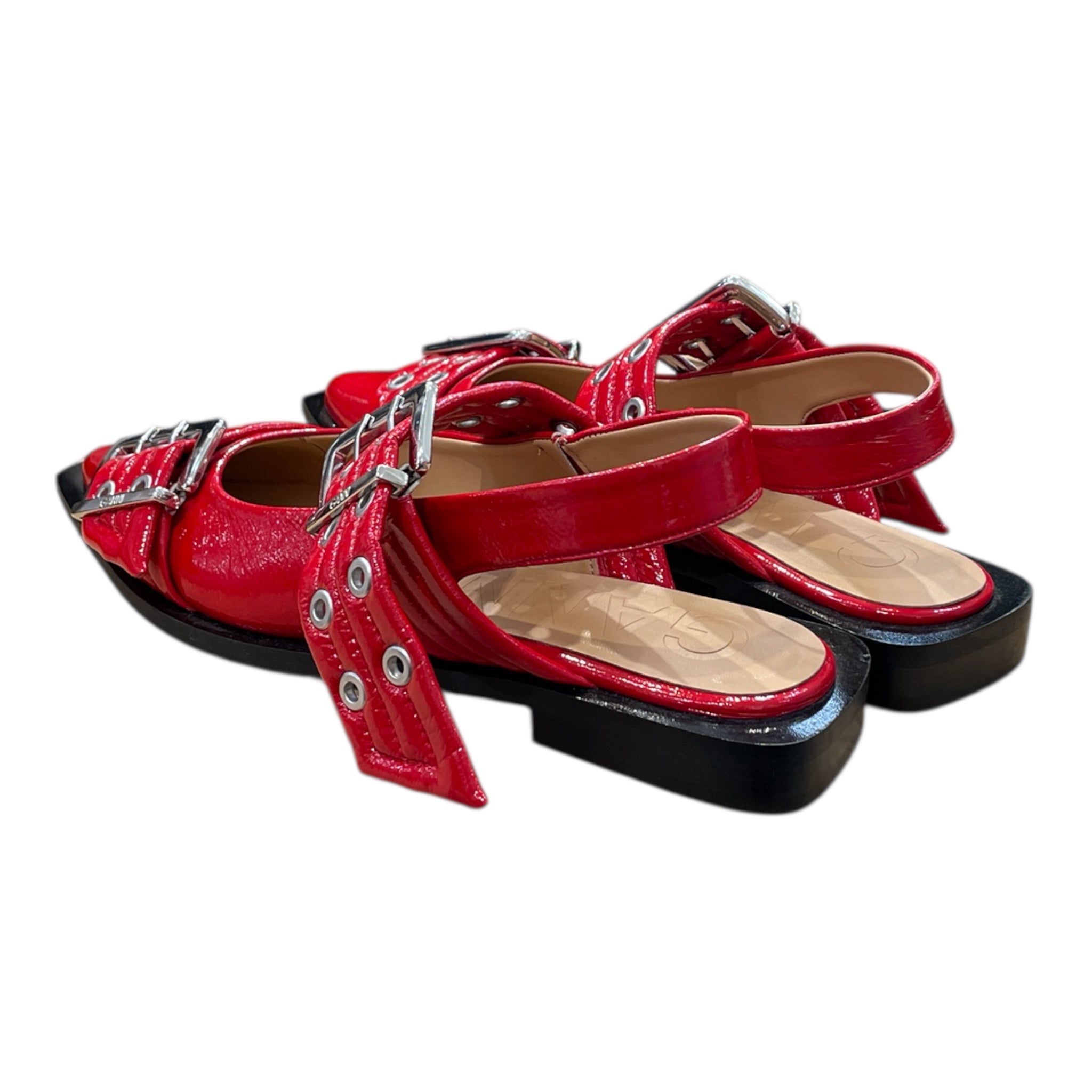 GANNI/Flat Shoes/US 7.5/RED/silver buckle ballet flat view 2