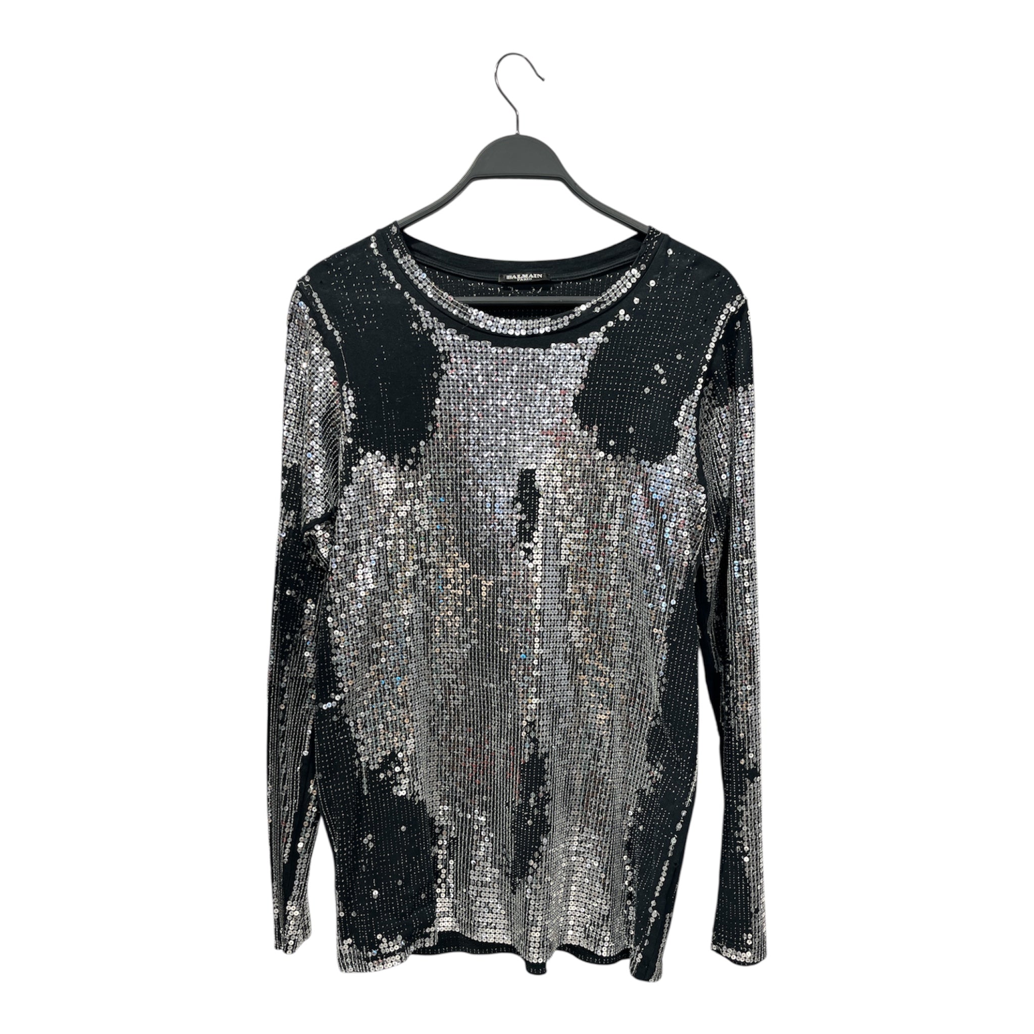 BALMAIN/LS Shirt/40/Cotton/BLK/SIL SEQUENCE ALL OVER view 1