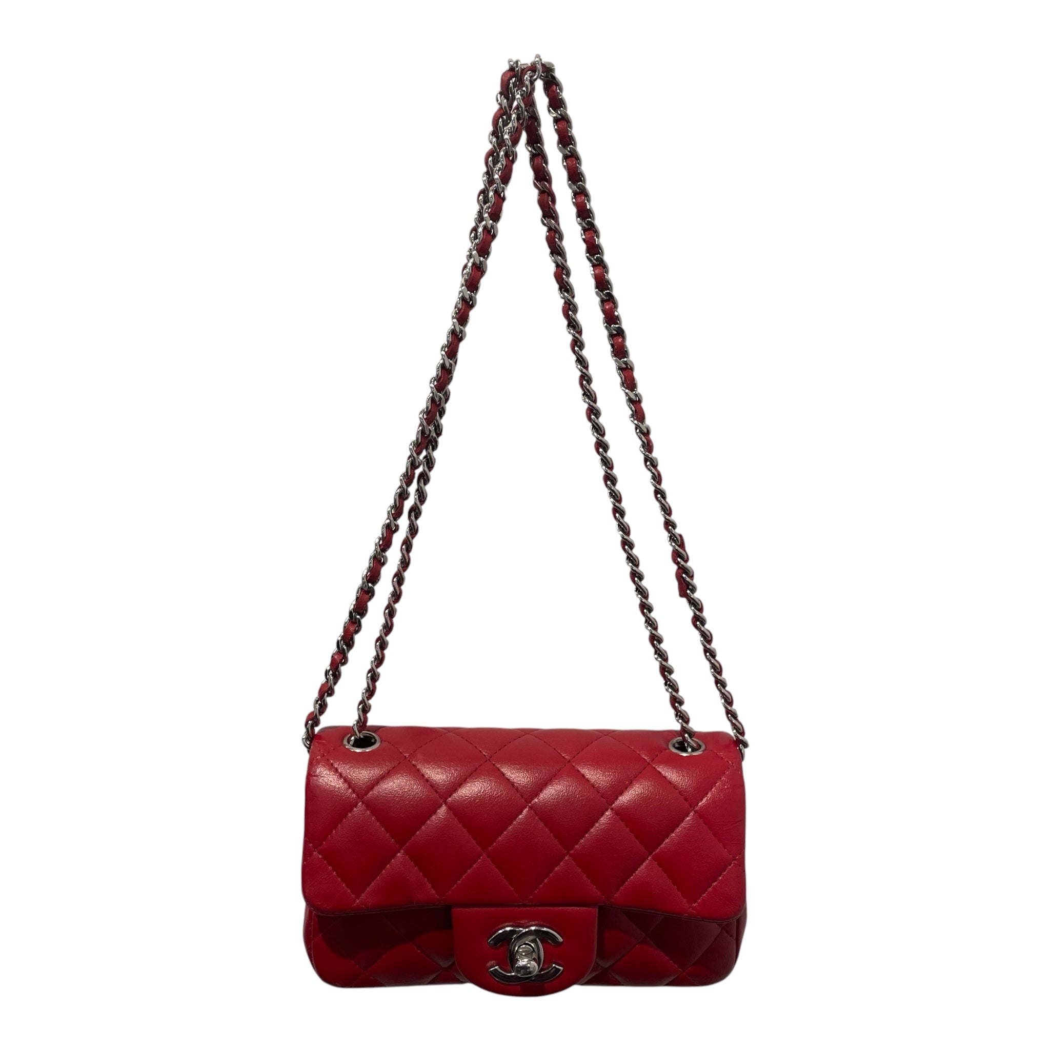 CHANEL/Cross Body Bag/Leather/RED/classic extra mini flap view 2