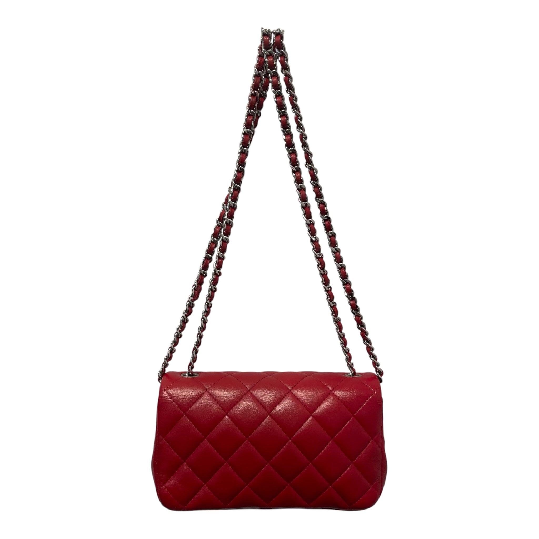 CHANEL/Cross Body Bag/Leather/RED/classic extra mini flap view 1