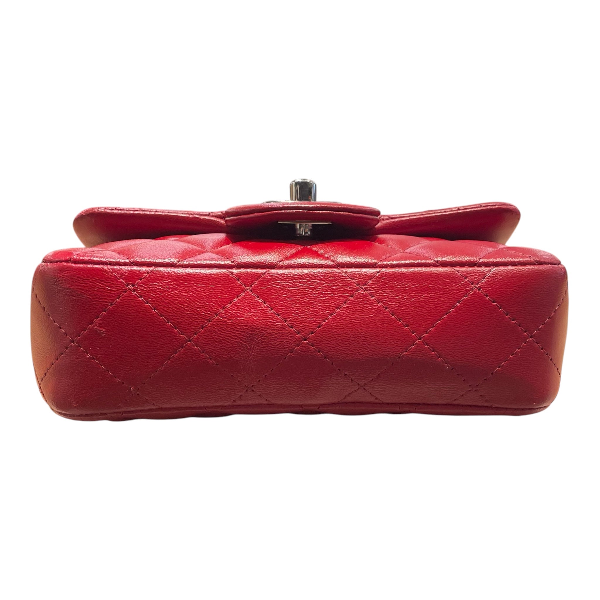 CHANEL/Cross Body Bag/Leather/RED/classic extra mini flap view 3