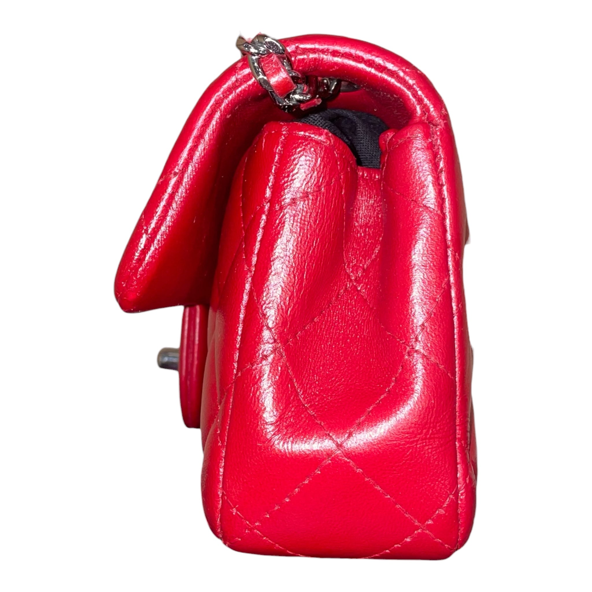 CHANEL/Cross Body Bag/Leather/RED/classic extra mini flap view 6