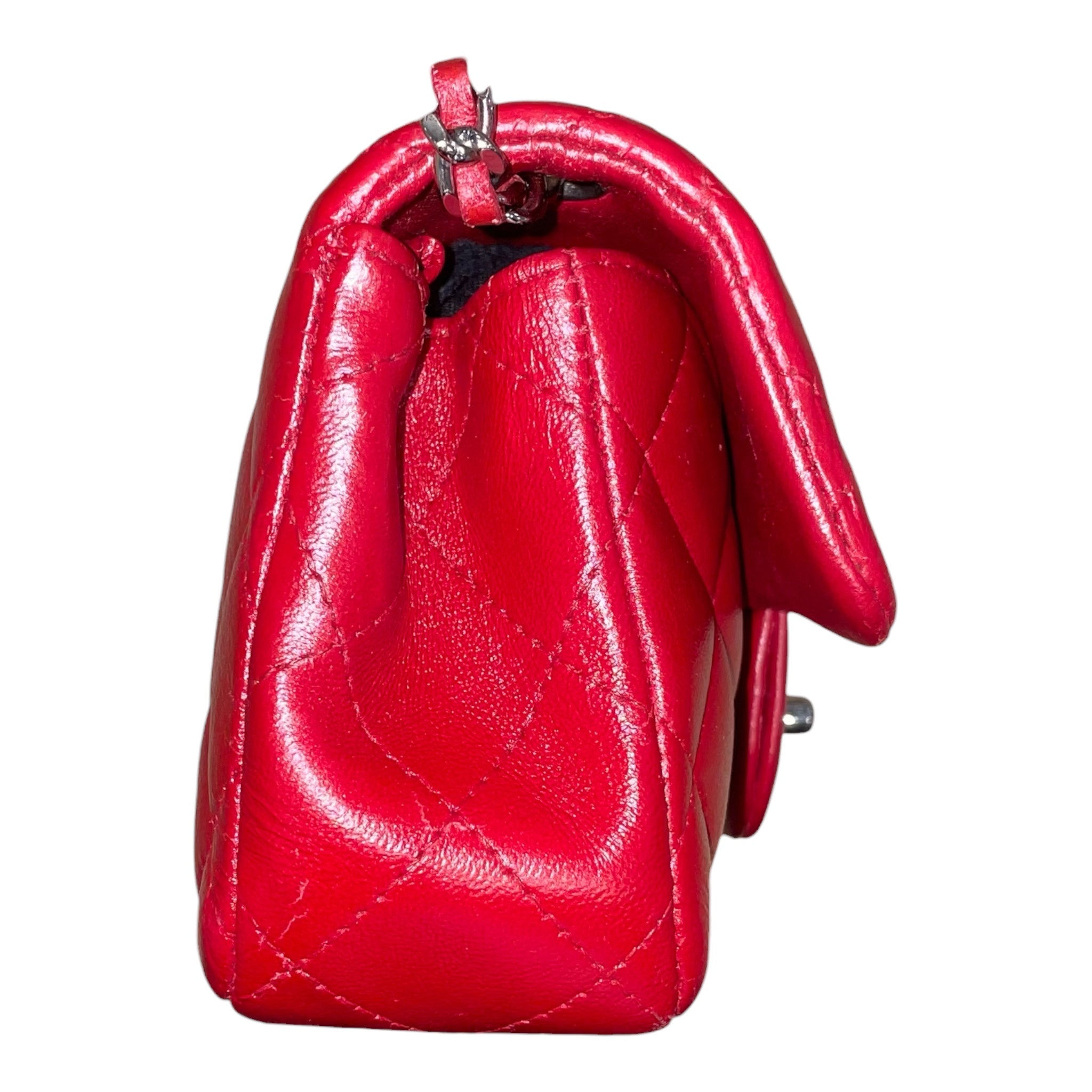 CHANEL/Cross Body Bag/Leather/RED/classic extra mini flap view 7