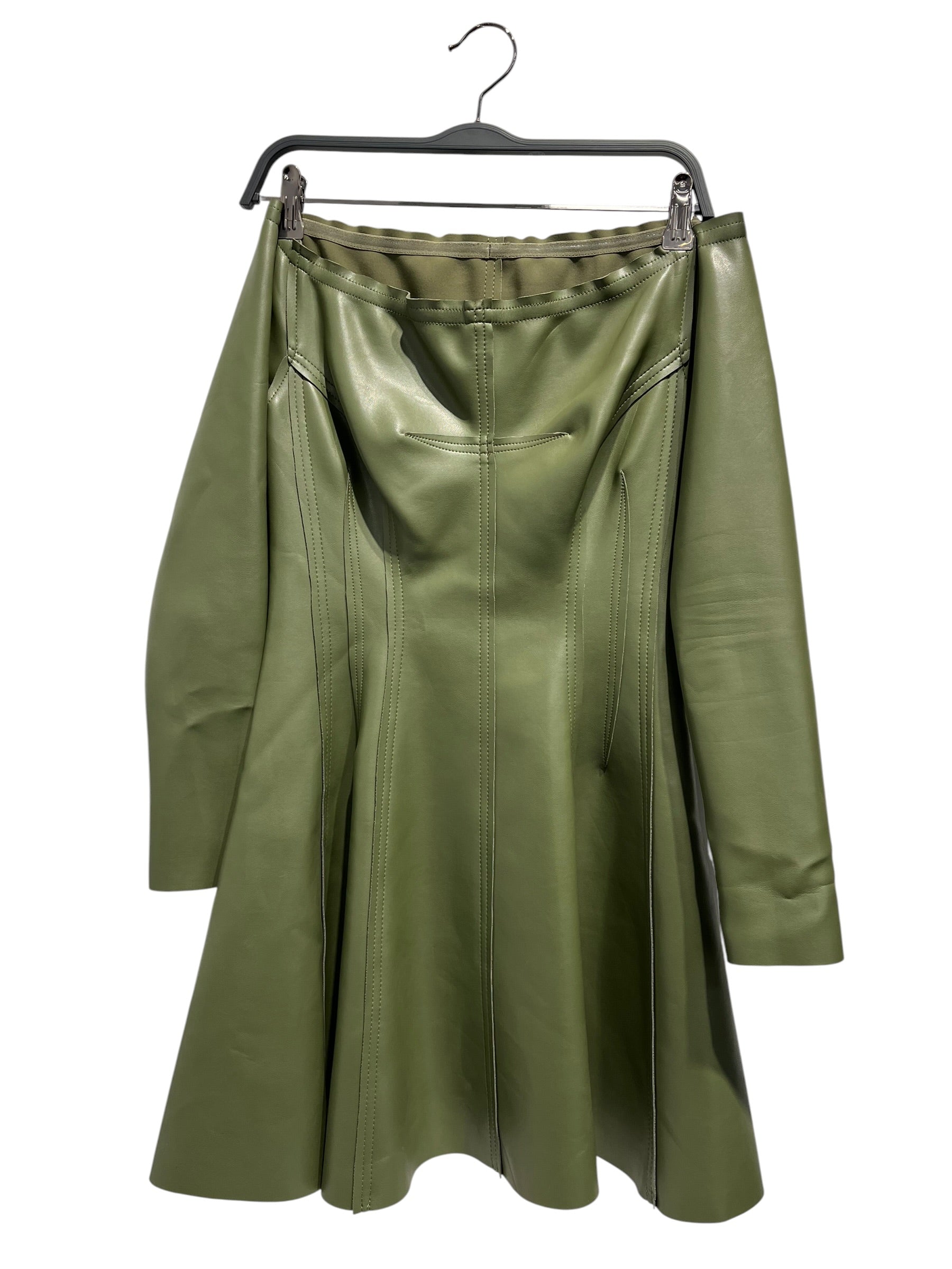 NORMA KAMALI/LS Dress/M/Faux Leather/GRN/Off the shoulder leather dress view 2
