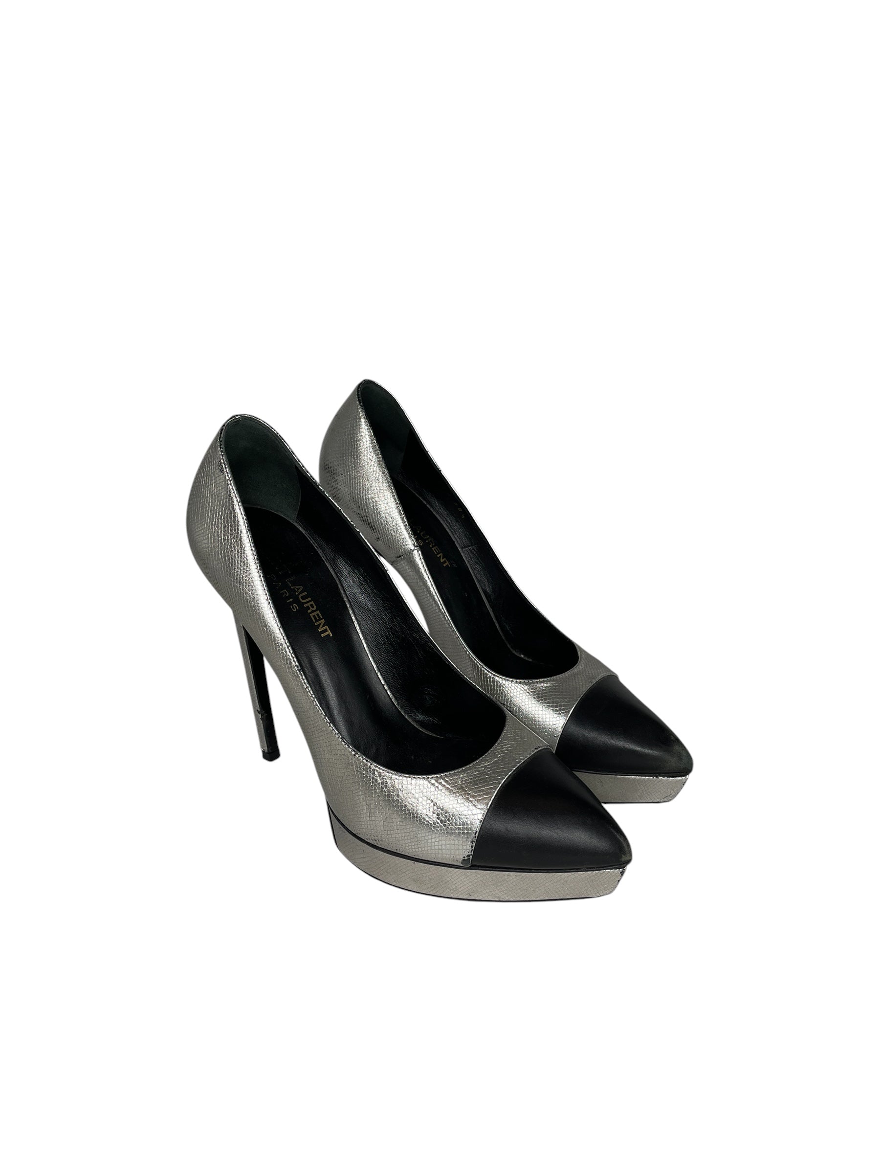 SAINT LAURENT/Heels/EU 38.5/Leather/SLV/POINT BLACK TOE view 1