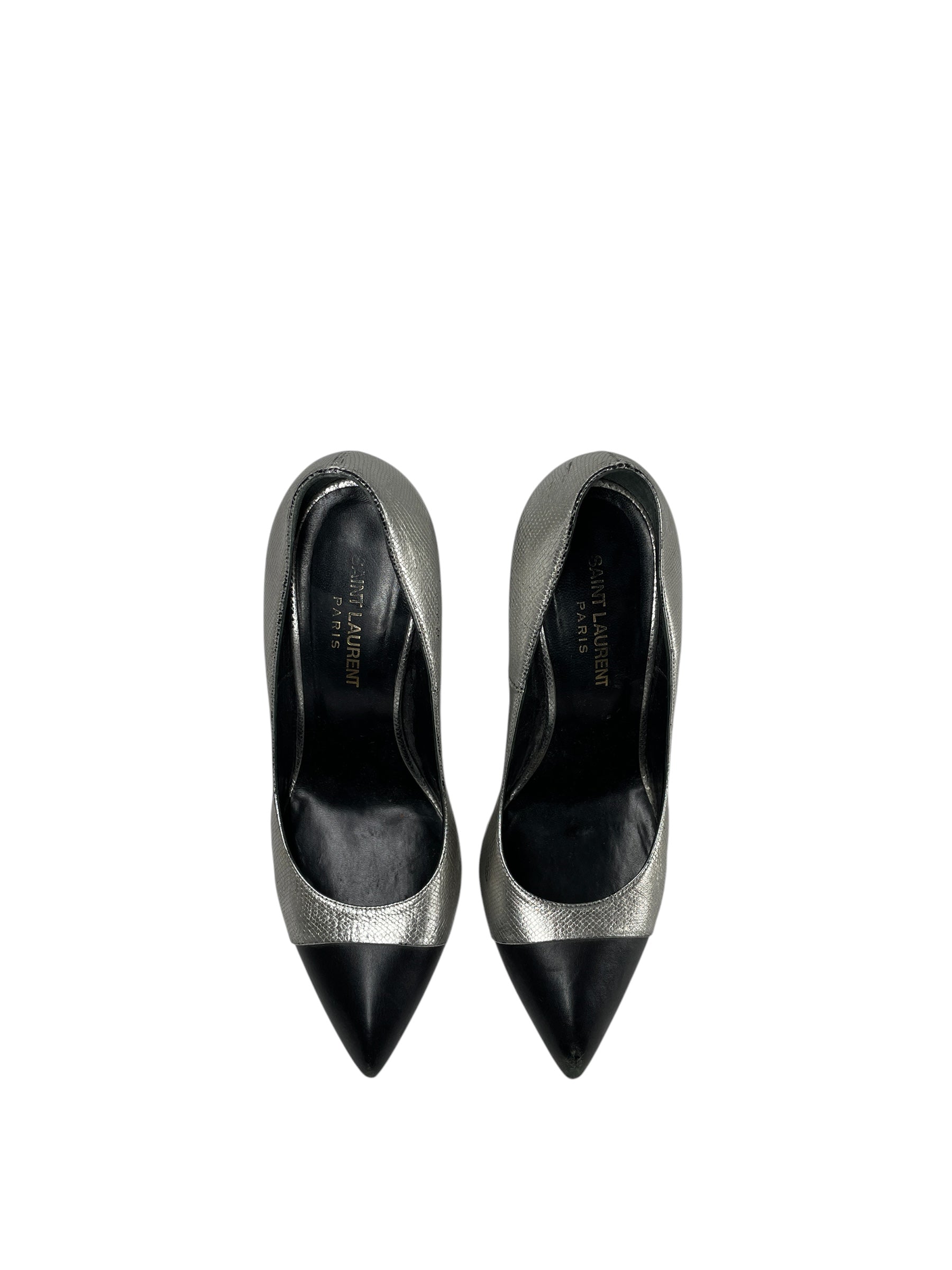 SAINT LAURENT/Heels/EU 38.5/Leather/SLV/POINT BLACK TOE view 3