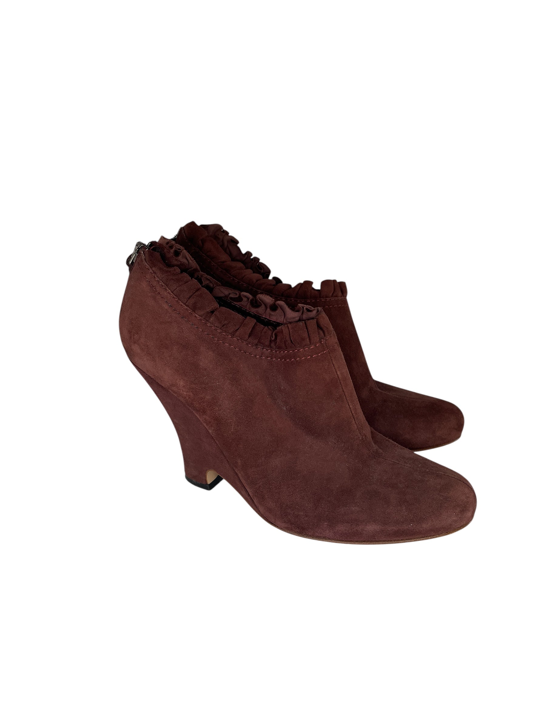MIU MIU/Heels/EU 38.5/Suede/BRW/Wedge Heel/RUFFLED BACK ZIP view 1