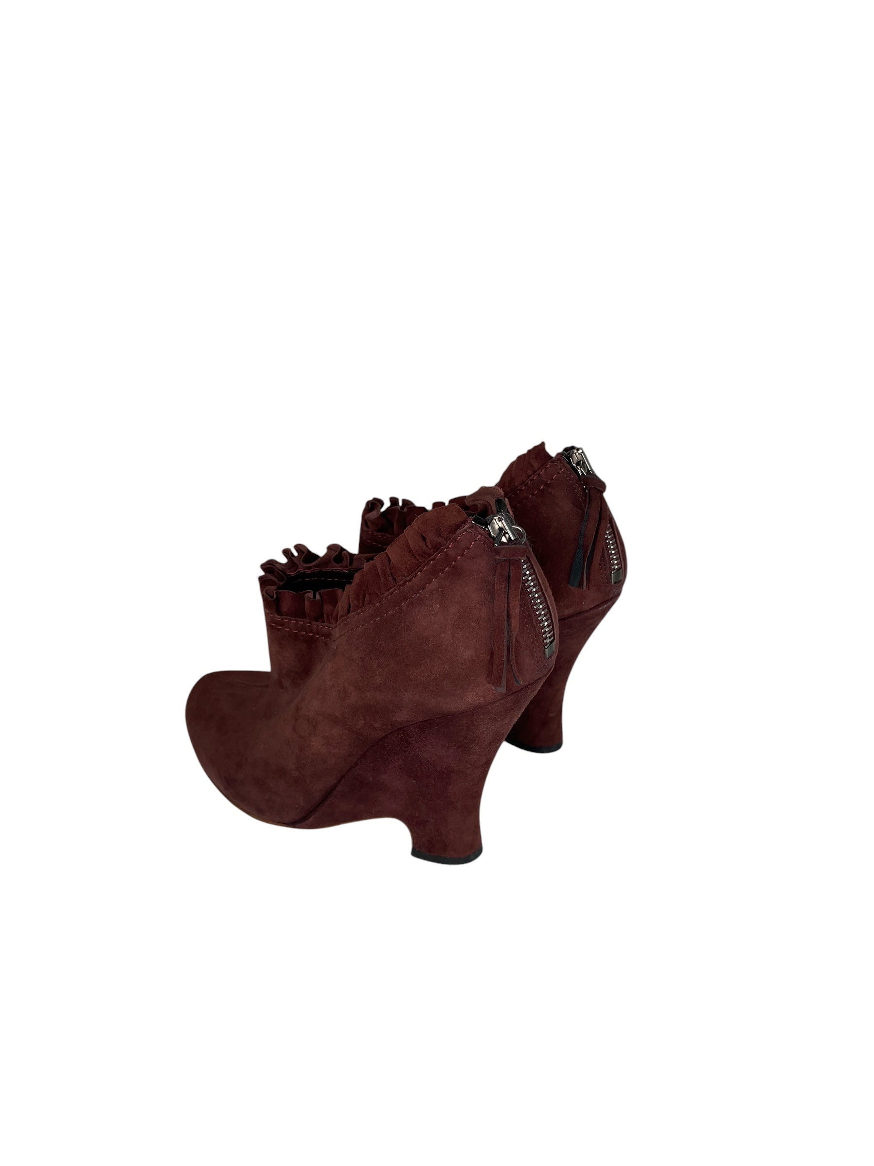 MIU MIU/Heels/EU 38.5/Suede/BRW/Wedge Heel/RUFFLED BACK ZIP view 2