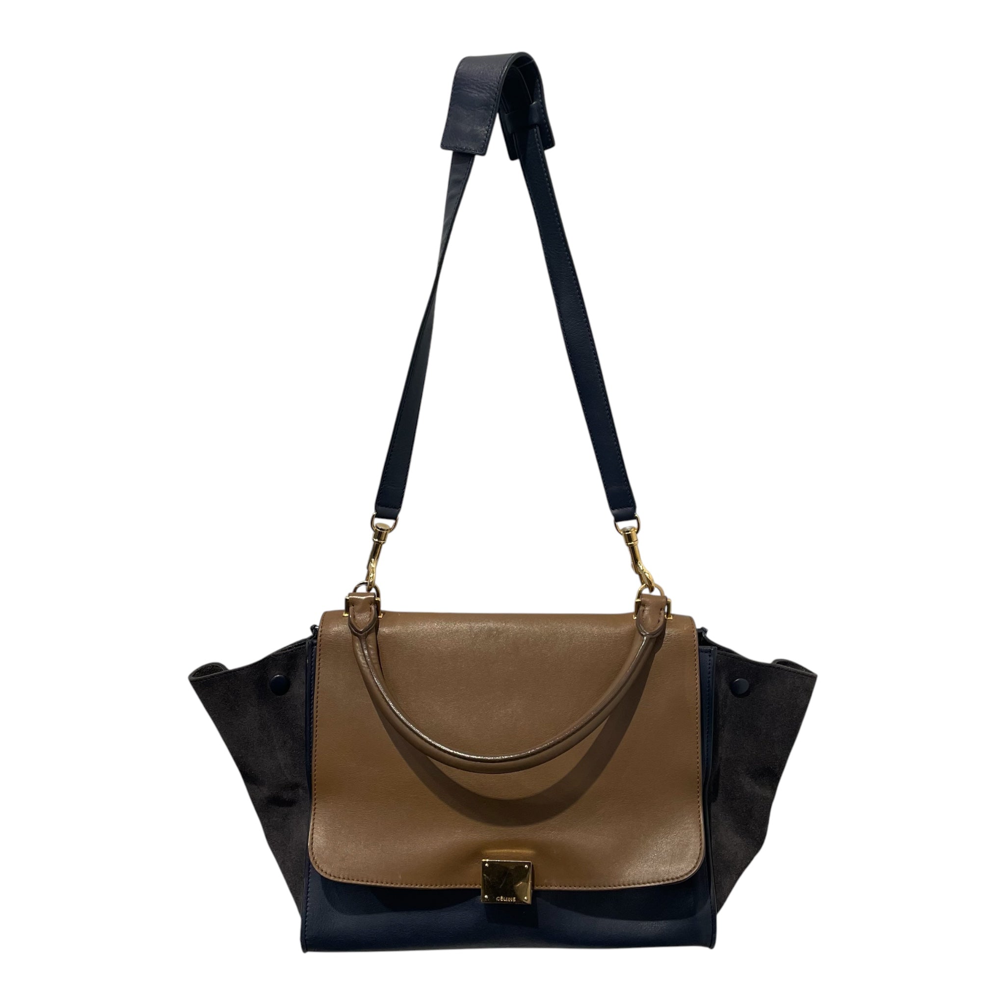 CELINE/Hand Bag/Leather/NVY/grn handle trapeze bag view 1
