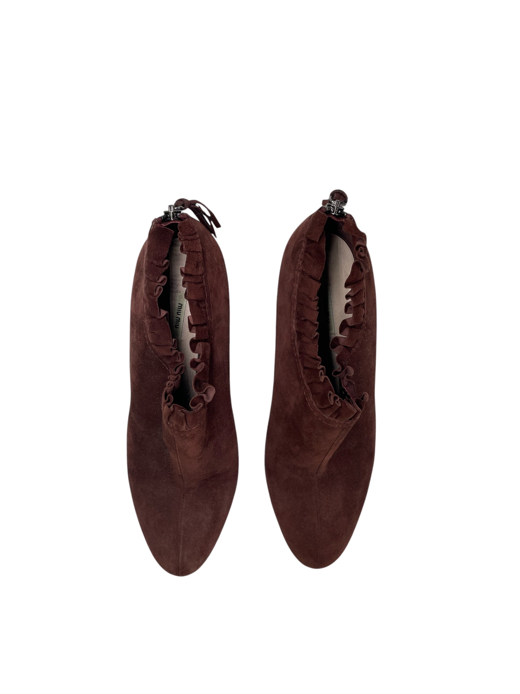 MIU MIU/Heels/EU 38.5/Suede/BRW/Wedge Heel/RUFFLED BACK ZIP view 3