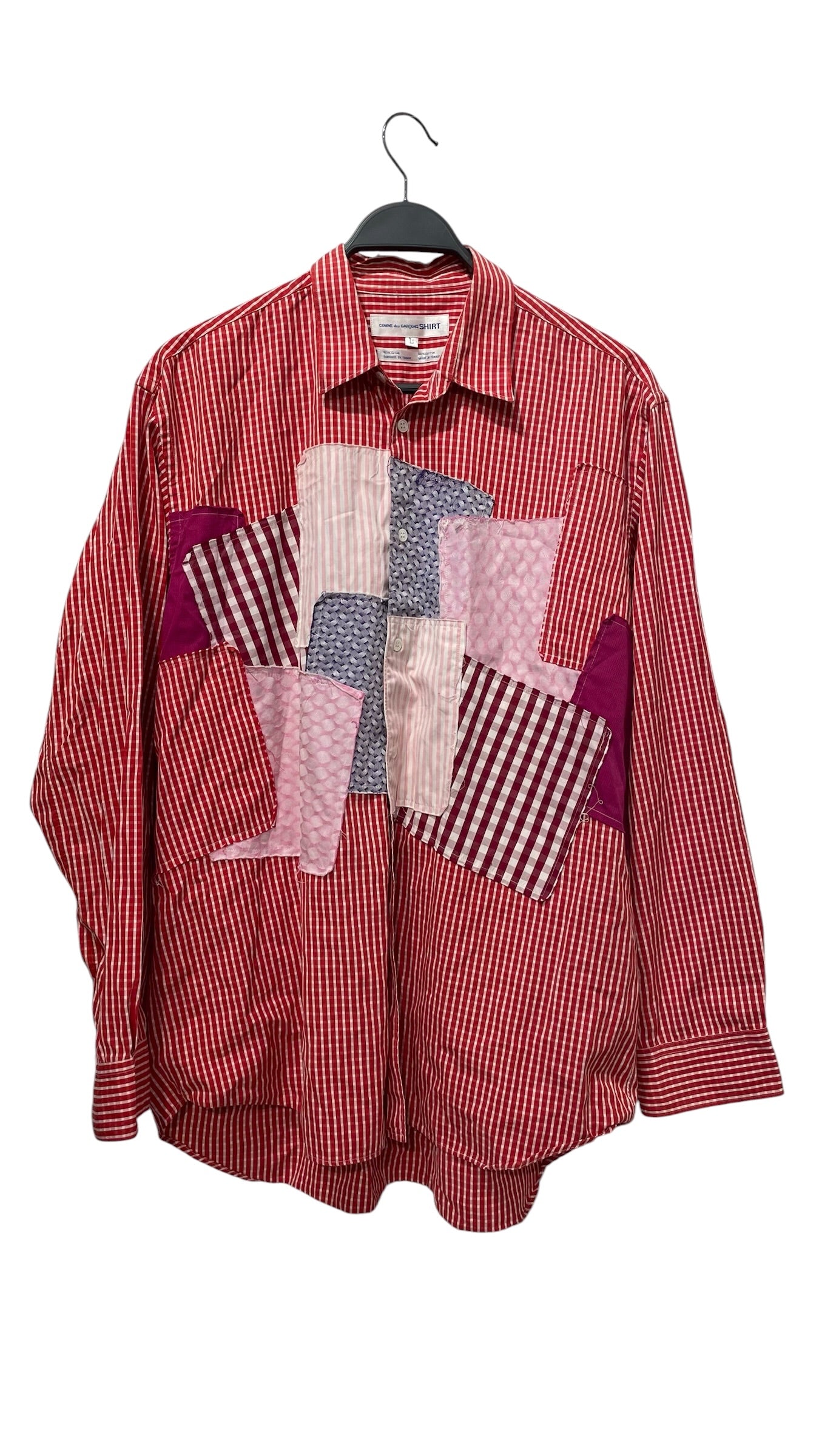 COMME des GARCONS SHIRT/LS Shirt/L/Cotton/RED/Gingham Check/patchwork view 1