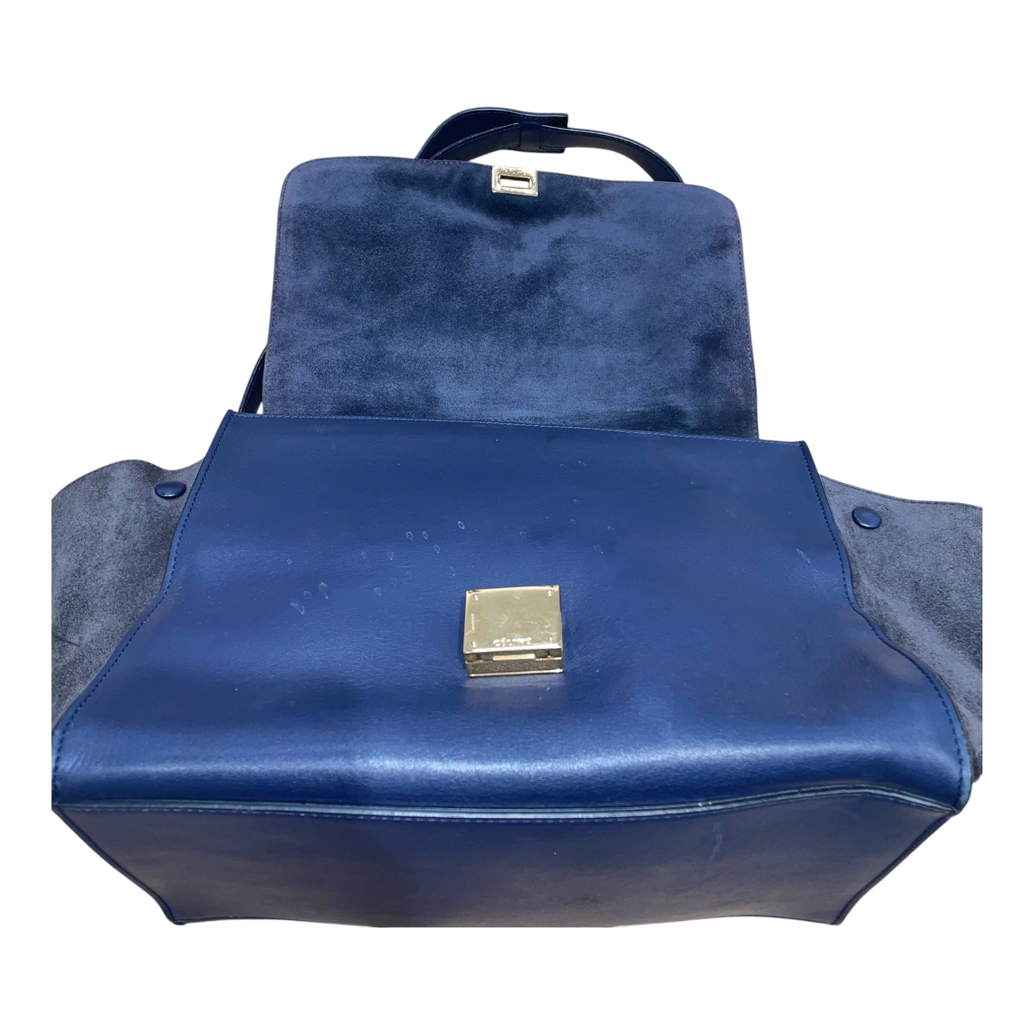CELINE/Hand Bag/Leather/NVY/grn handle trapeze bag view 6