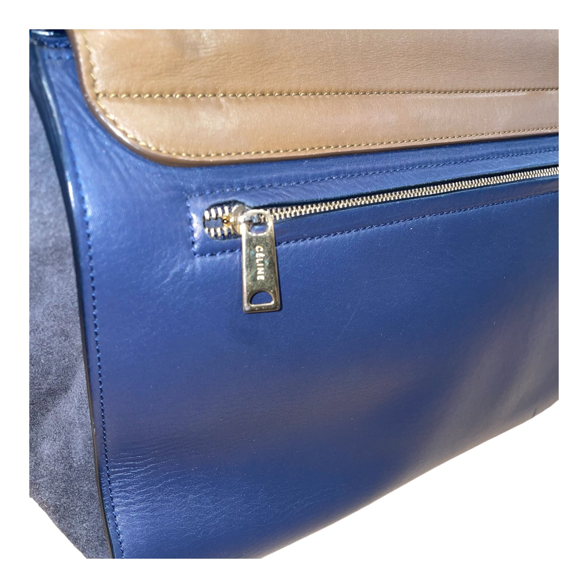 CELINE/Hand Bag/Leather/NVY/grn handle trapeze bag view 7