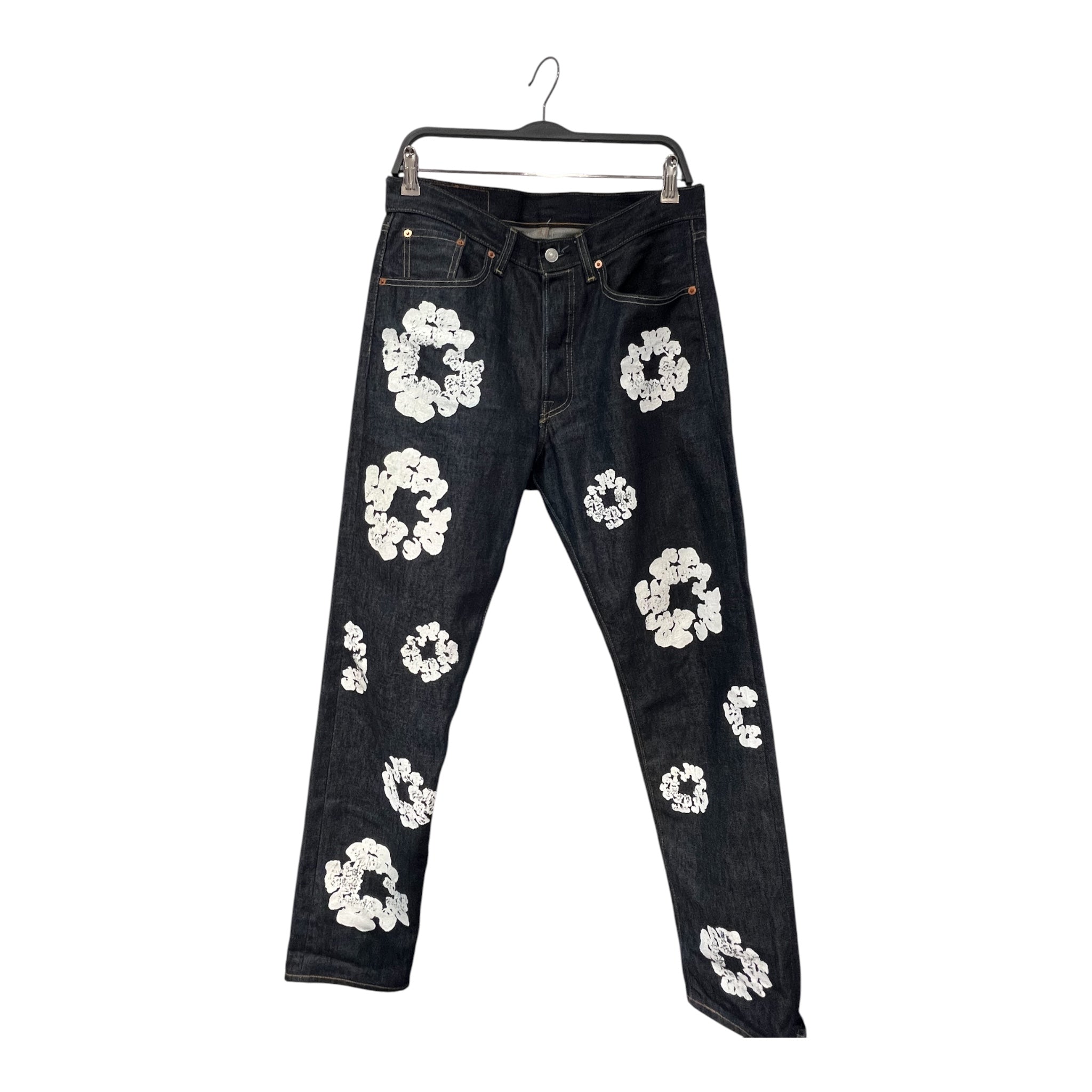 DENIM TEARS/Levi's/Straight Pants/30/Denim/IDG/Button Fly/All Over Print/cotton wreath denim collab view 1