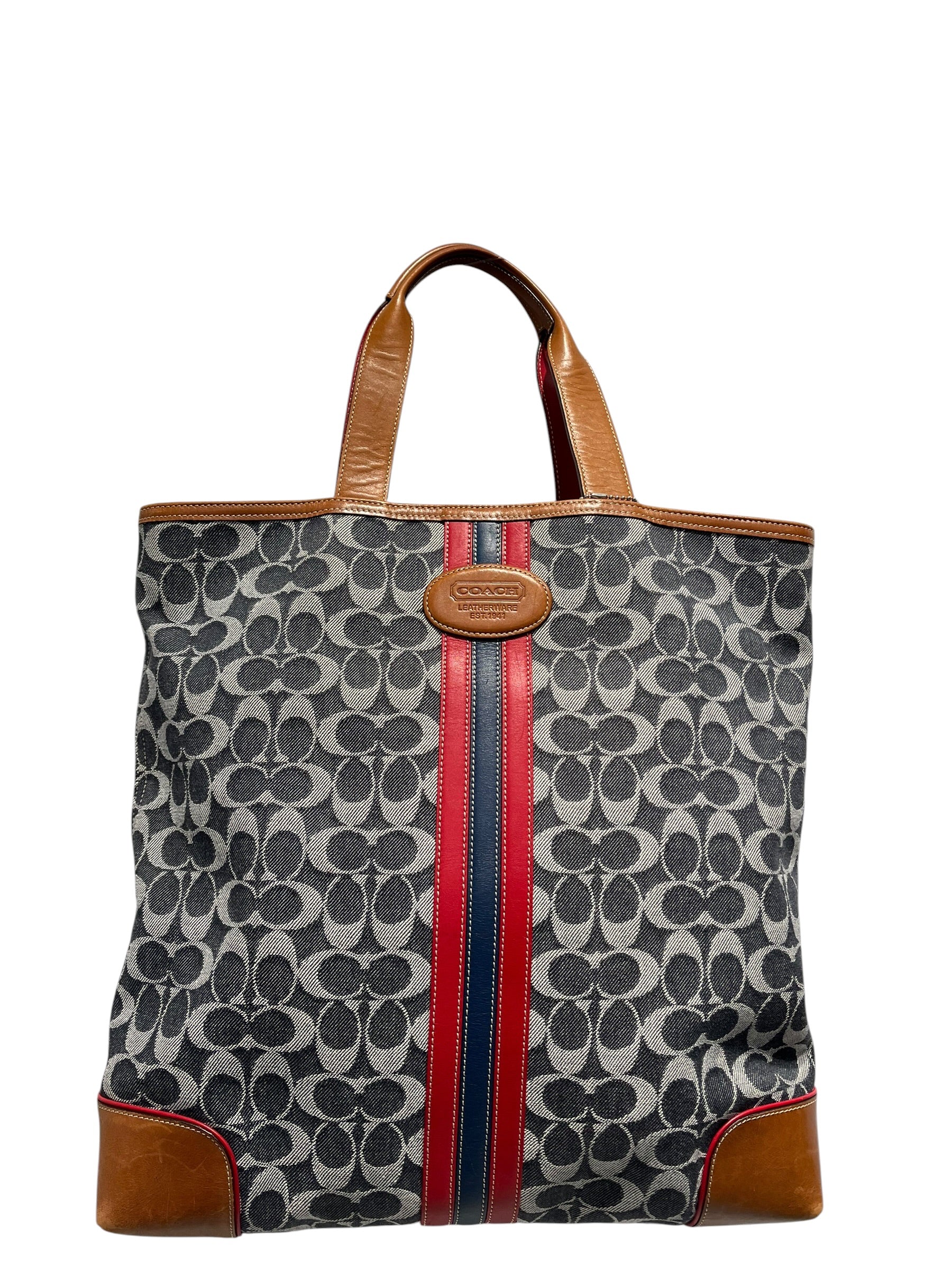 COACH/Tote Bag/Stripe/Denim/NVY/Signature Denim Leatherware view 1