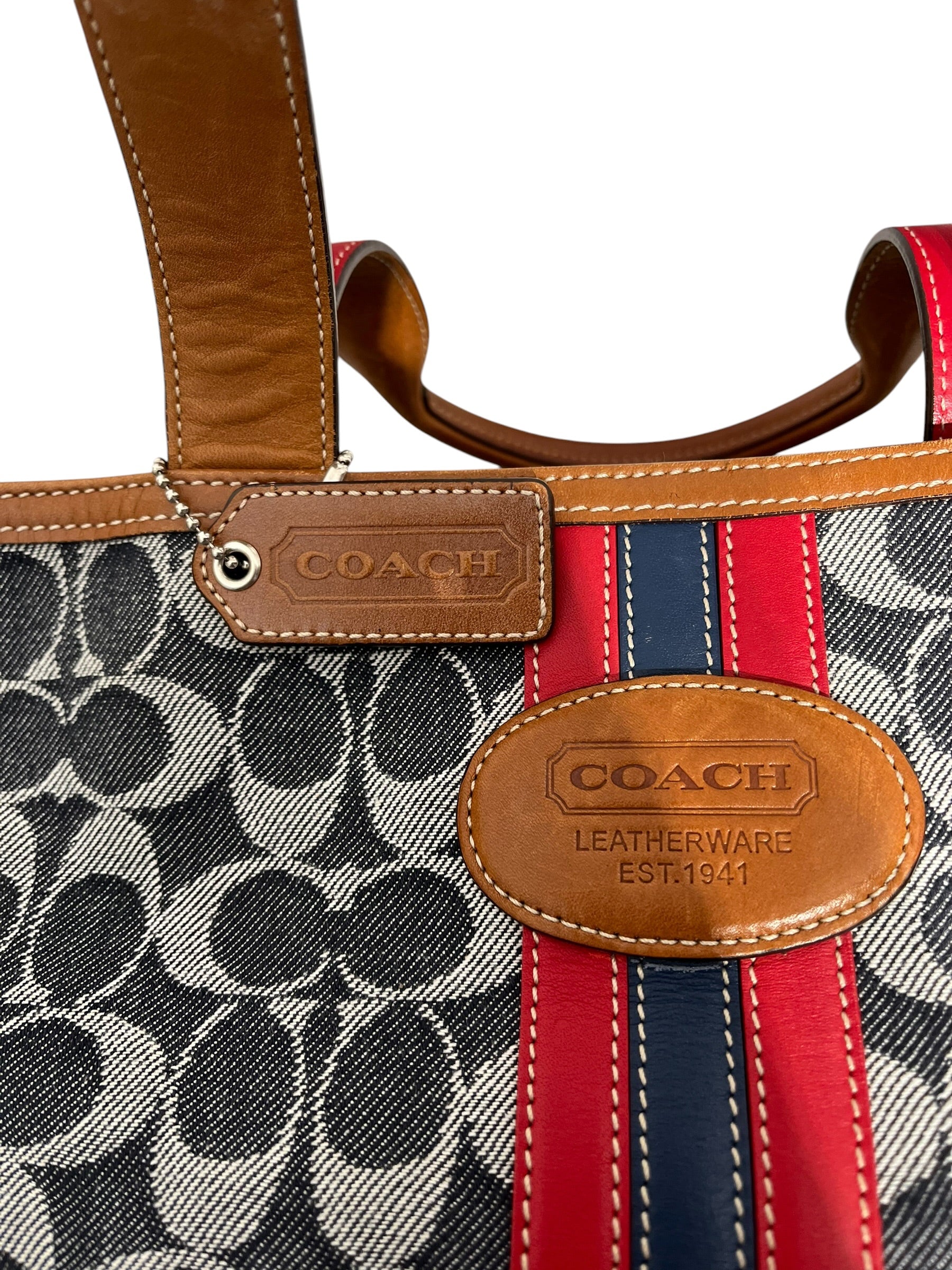 COACH/Tote Bag/Stripe/Denim/NVY/Signature Denim Leatherware view 3