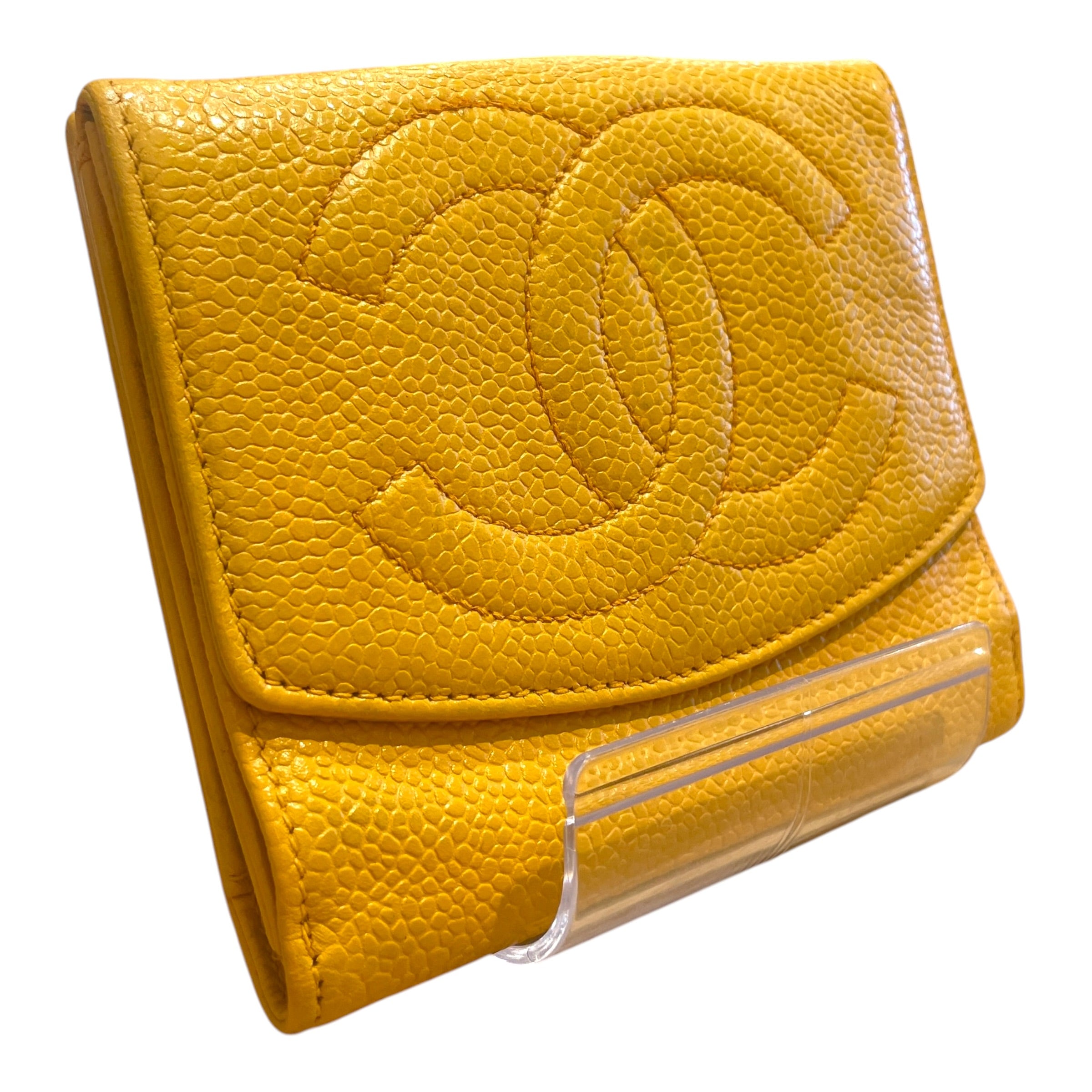 CHANEL/Trifold Wallet/Leather/YEL/L's/Caviar Leather Embossed CC view 1
