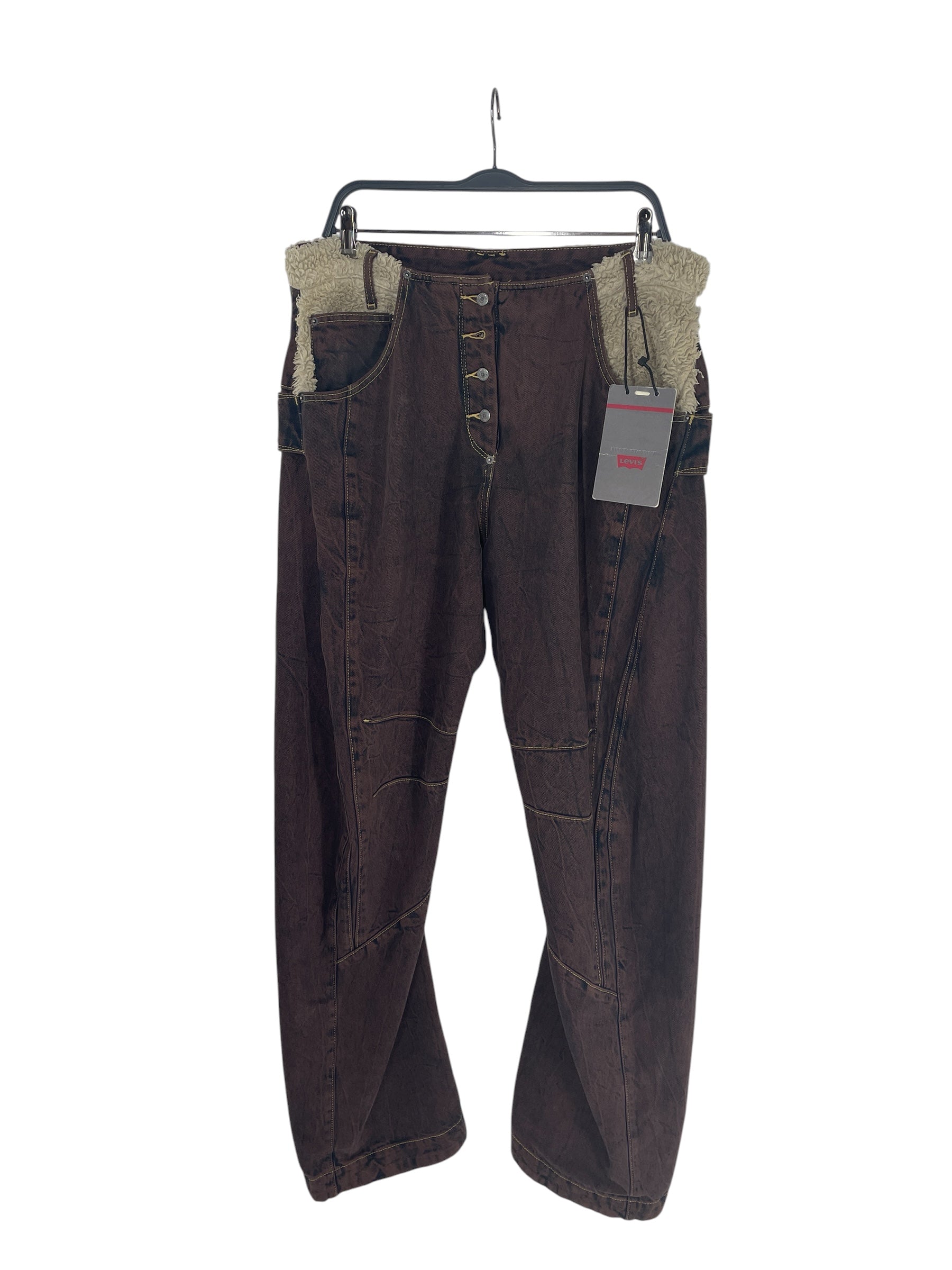 Kiko Kostadinov/Levi's/Straight Pants/32/Denim/BRW/PANELED\SHERPA FLEECE TRIM view 1