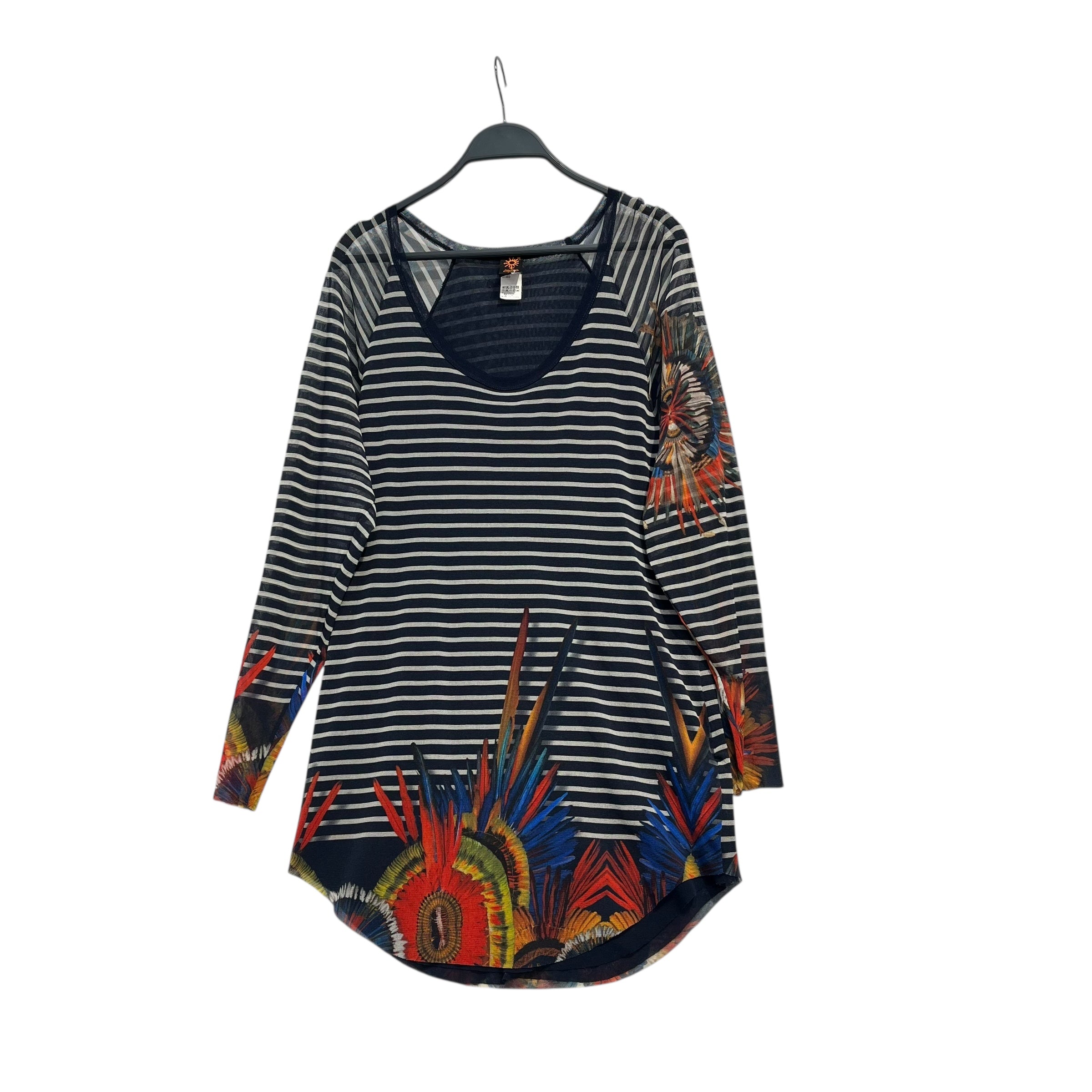 Jean Paul Gaultier/LS T-Shirt/OS/Polyester/NVY/All Over Print/STRIPED W FEATHER PRINT view 1