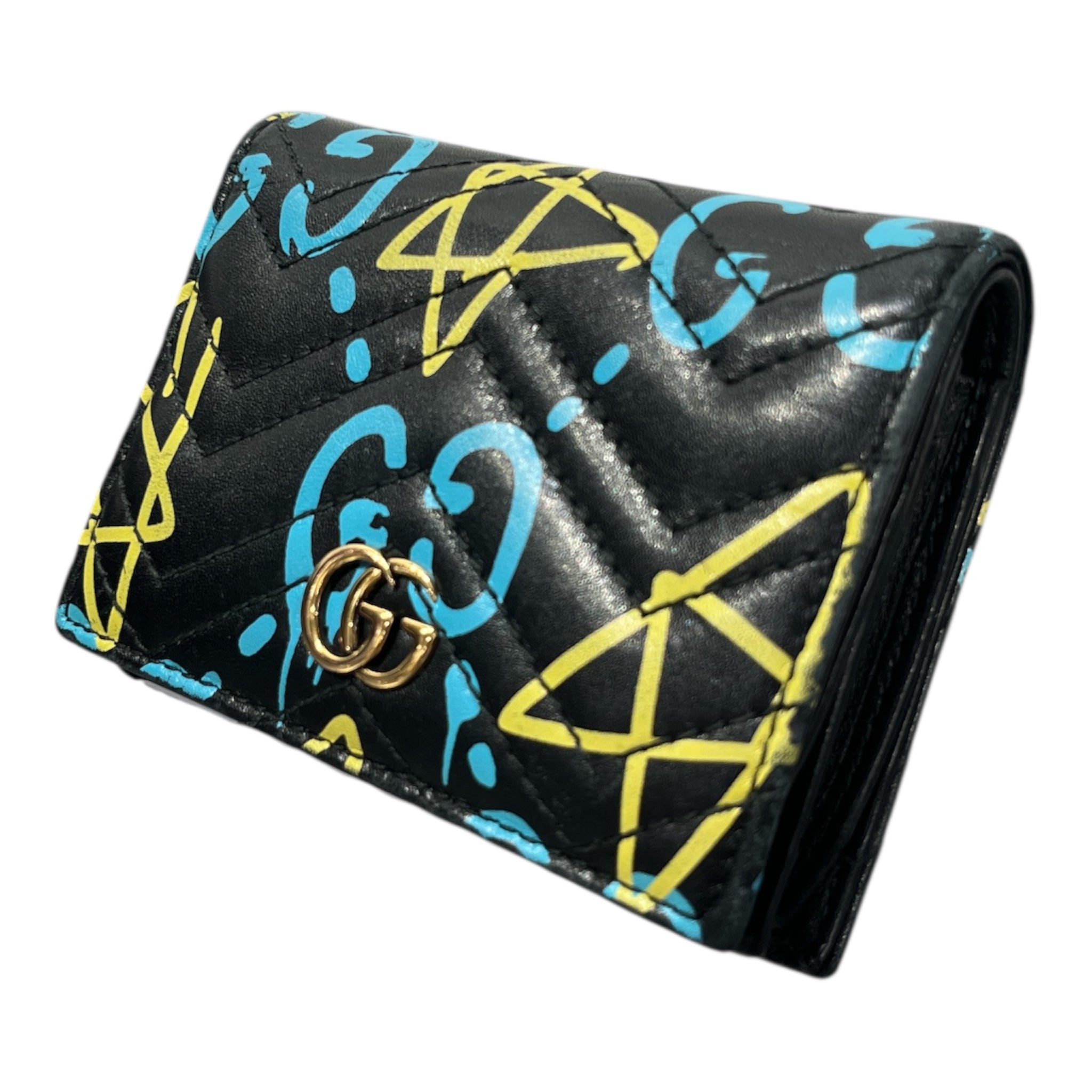 GUCCI/Bifold Wallet/Monogram/Leather/BLK/BLU"GG"YLWSTAR view 1