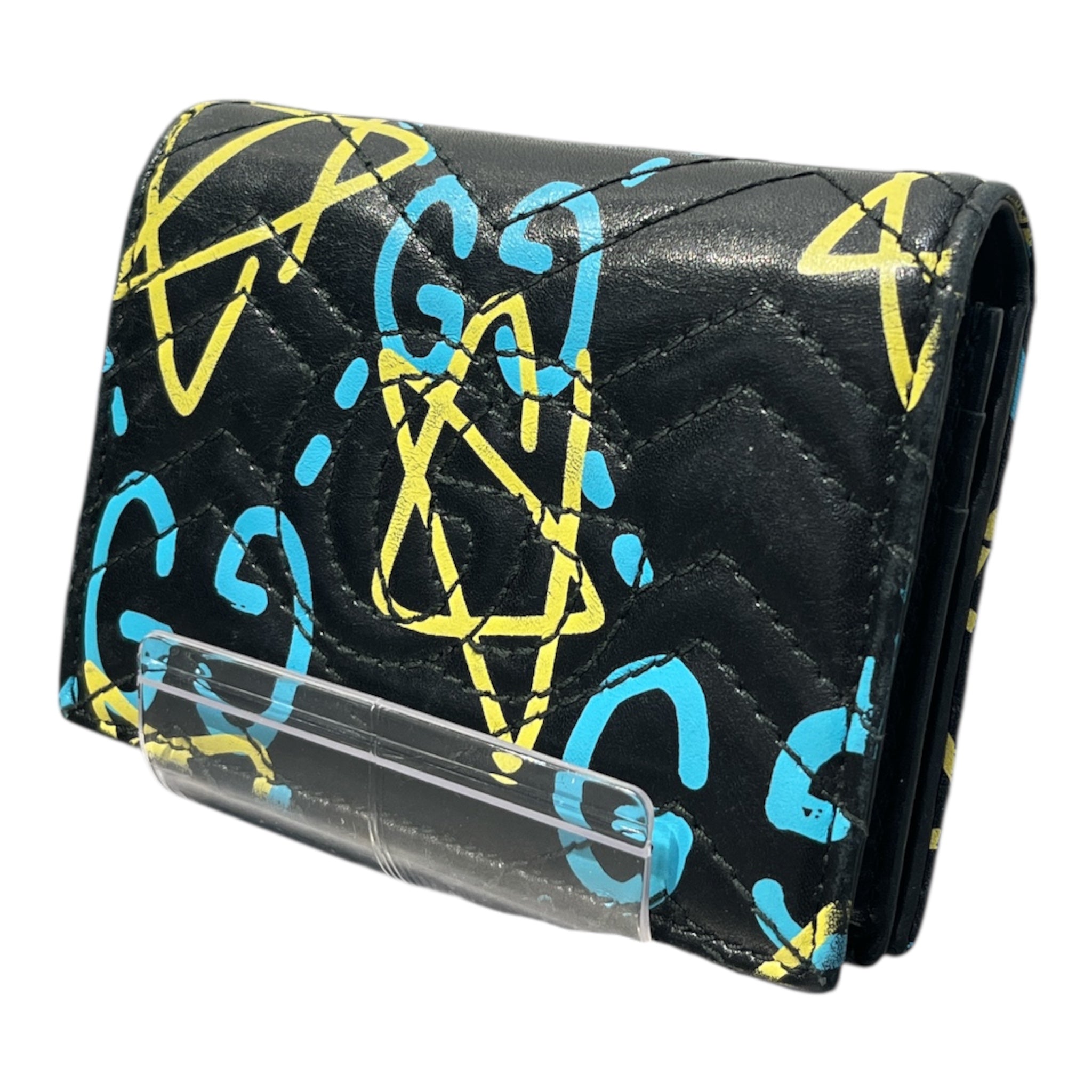 GUCCI/Bifold Wallet/Monogram/Leather/BLK/BLU"GG"YLWSTAR view 2