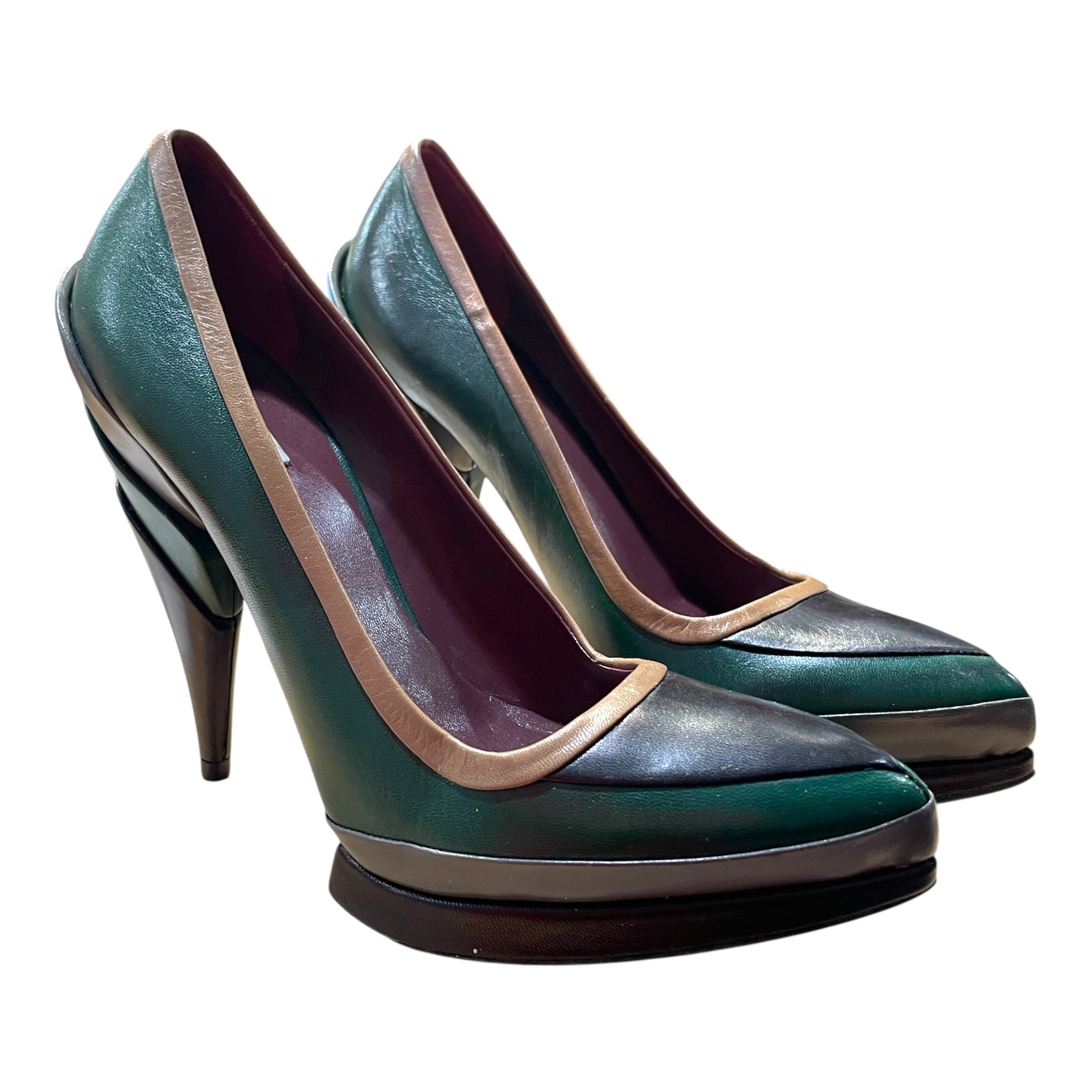 MIU MIU/Heels/EU 37/Leather/GRN/Stacked Leather Heel view 1