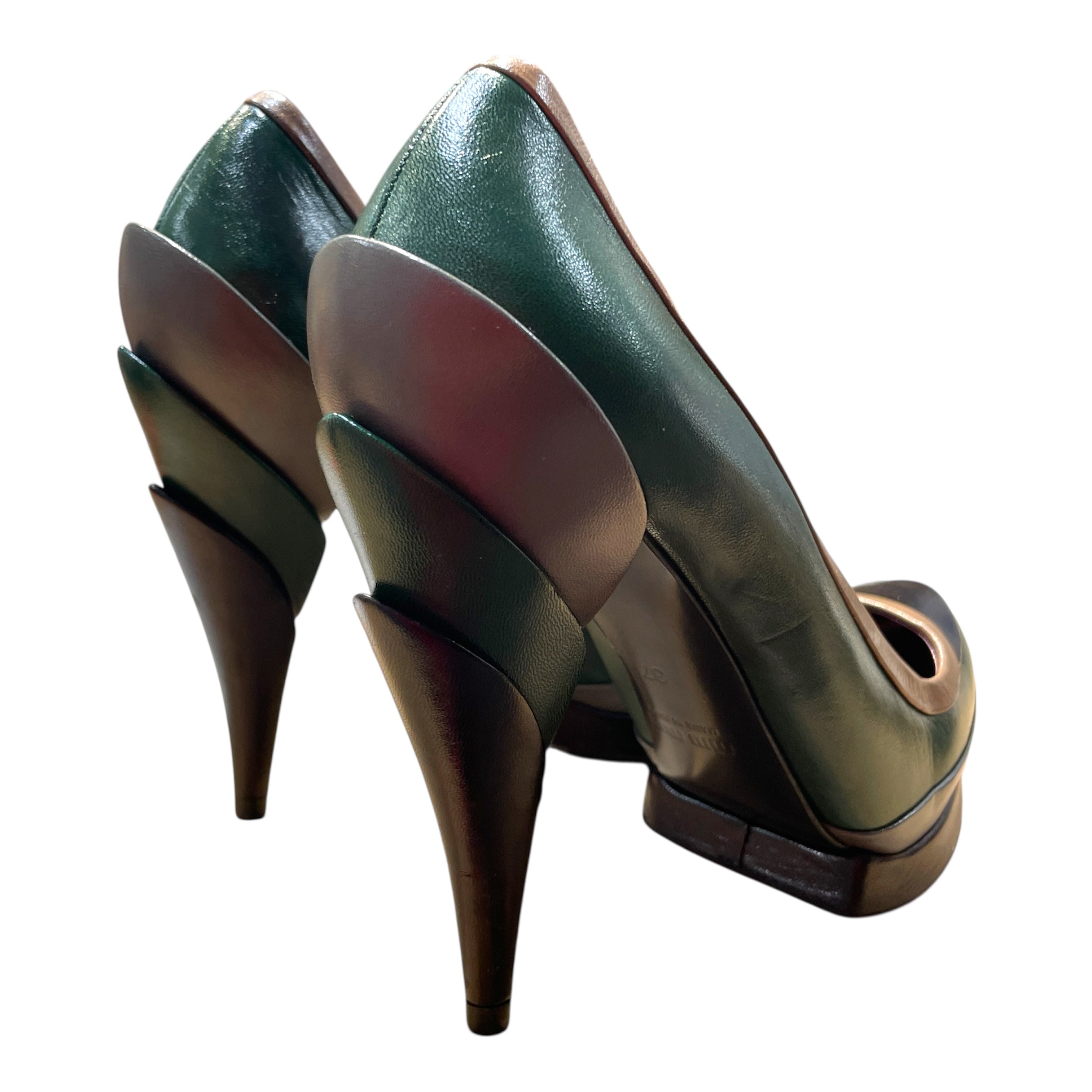 MIU MIU/Heels/EU 37/Leather/GRN/Stacked Leather Heel view 2