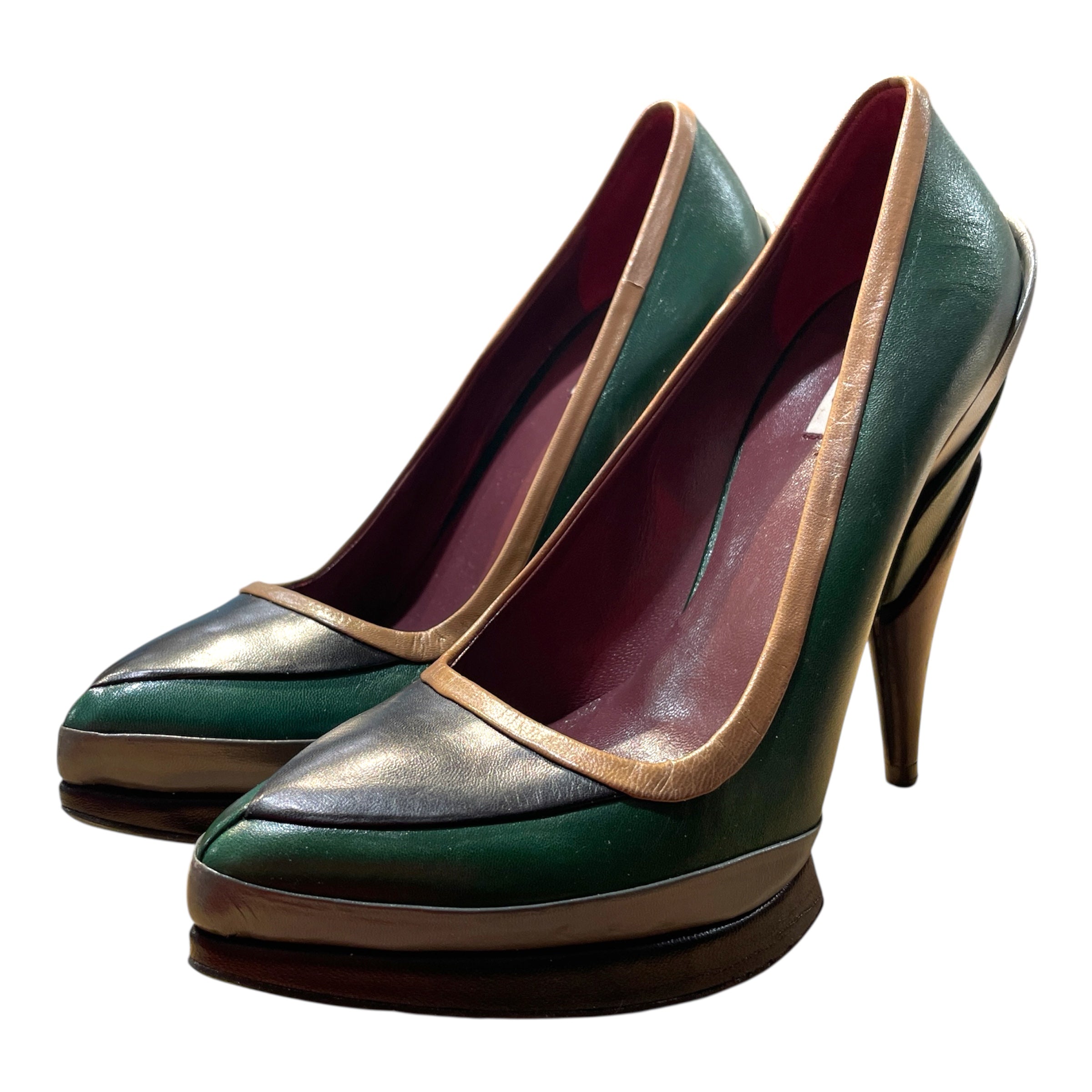 MIU MIU/Heels/EU 37/Leather/GRN/Stacked Leather Heel view 3