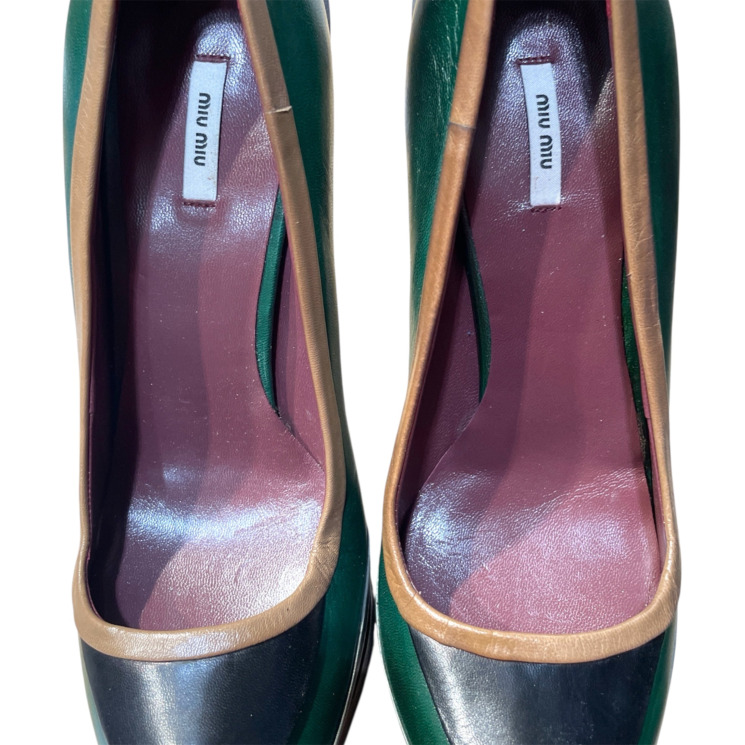 MIU MIU/Heels/EU 37/Leather/GRN/Stacked Leather Heel view 4