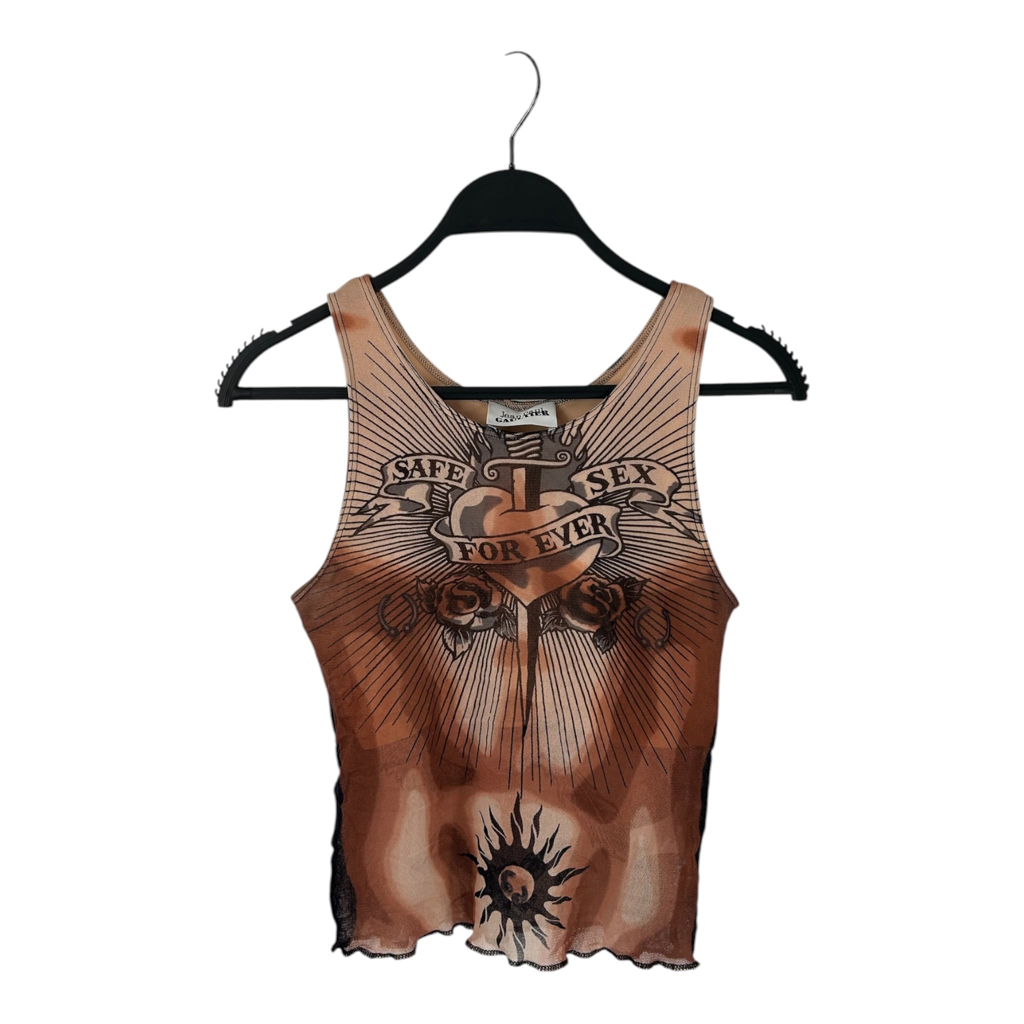 Jean Paul Gaultier/Cut & Sew/S/All Over Print/Polyester/BEG/SAFE SEX FOREVER TANK view 1