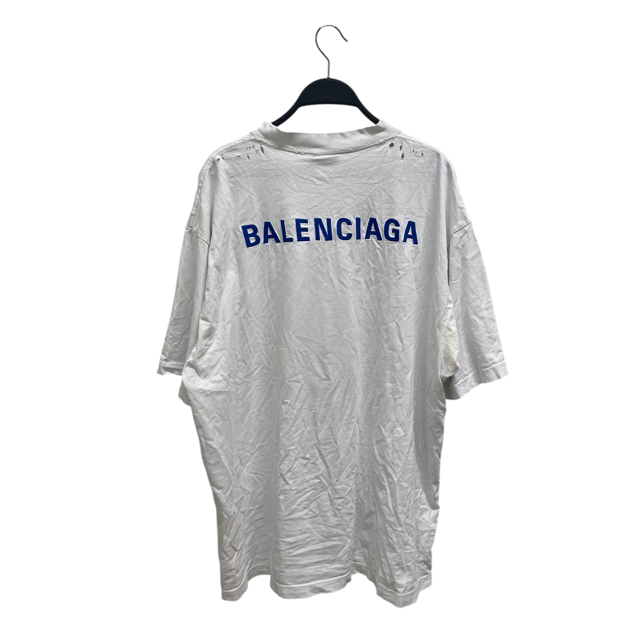 BALENCIAGA/T-Shirt/L/Cotton/WHT/BLU FRONT AND BACK LOGO view 2