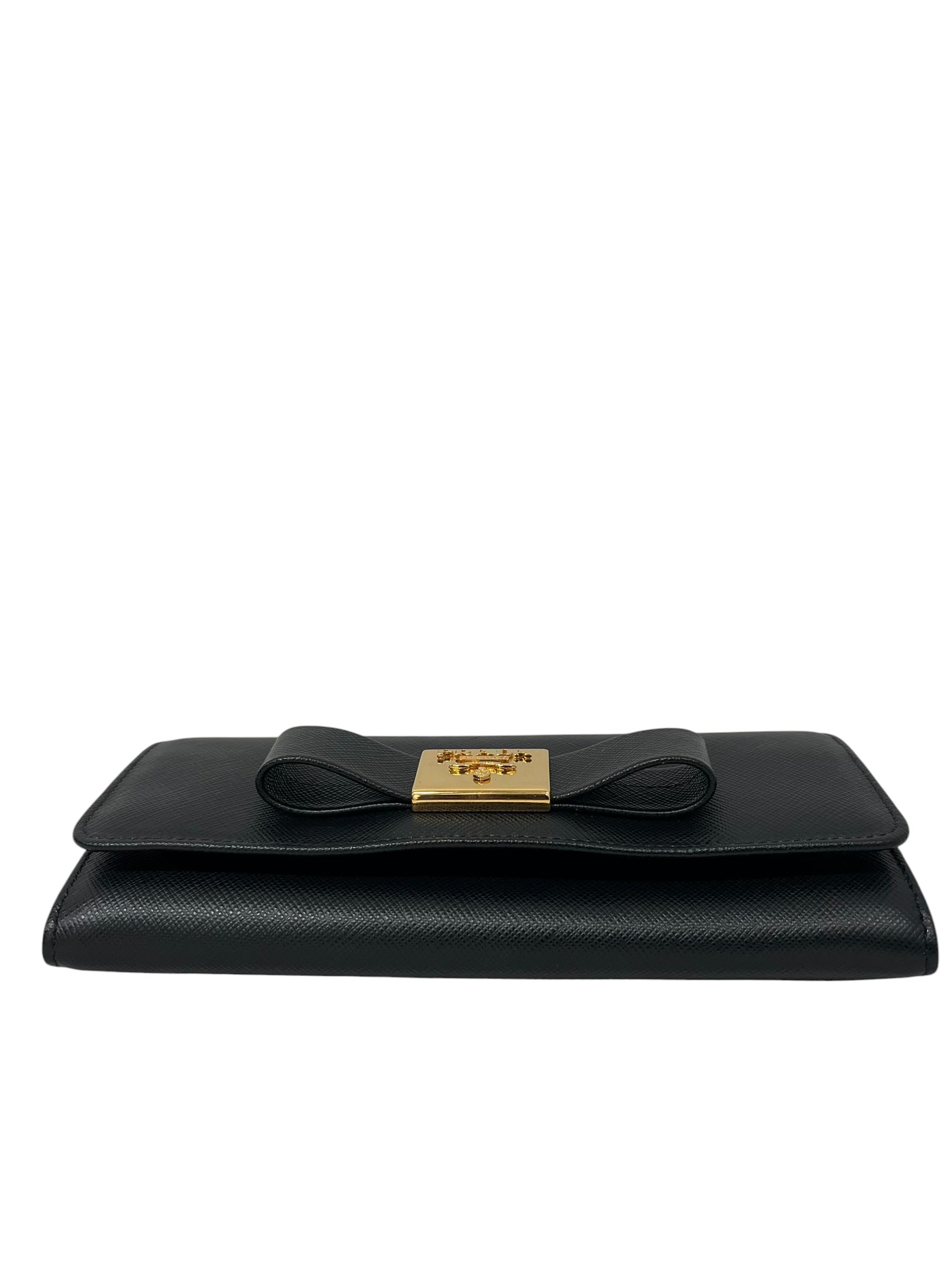 PRADA/Bifold Wallet/Leather/BLK/L's/BOW WALLET view 3
