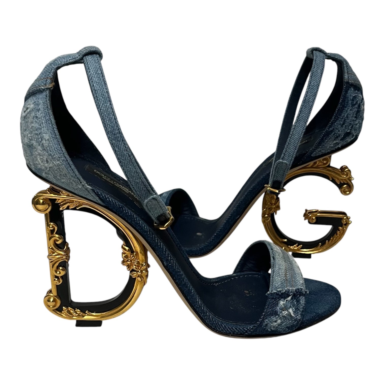 DOLCE&GABBANA/Heels/EU 39/Cotton/BLU/baroque denim heels
