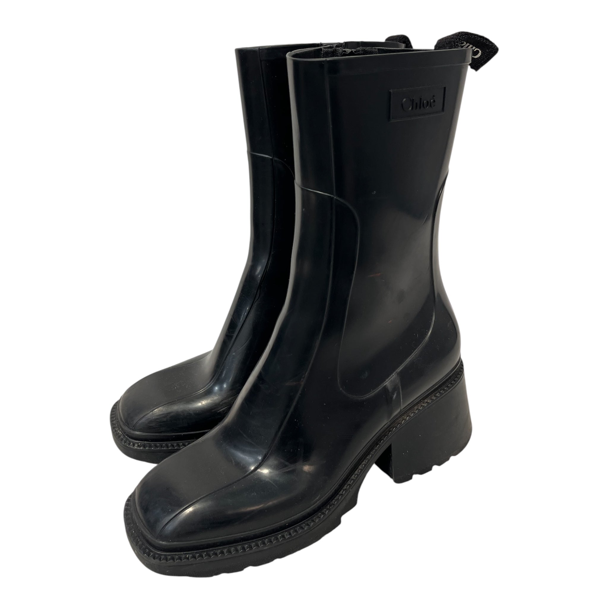 Chloe/Rain Boots/EU 38/Polyester/BLK/side zip