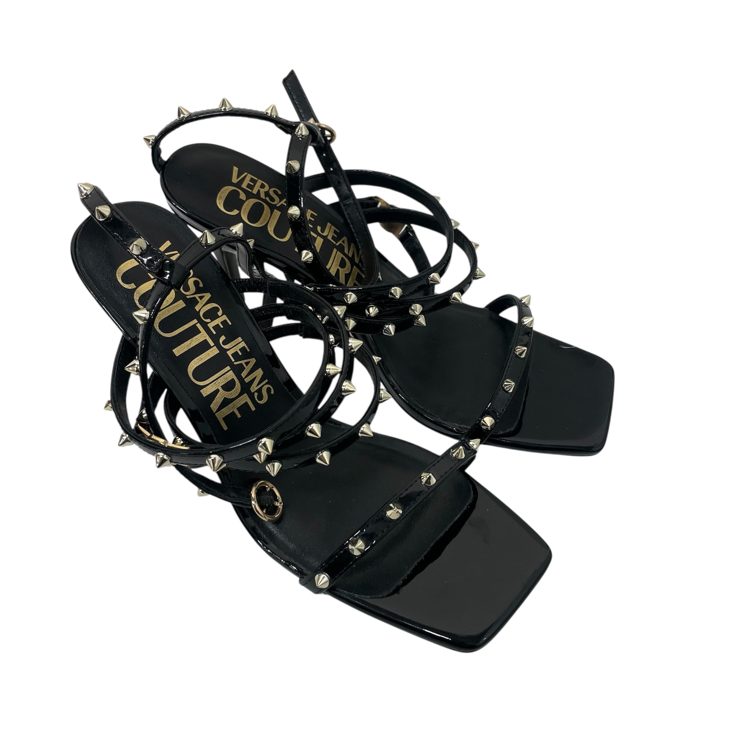 VERSACE JEANS COUTURE/Heels/US 7/Leather/BLK/studded sandaln stilletos view 1