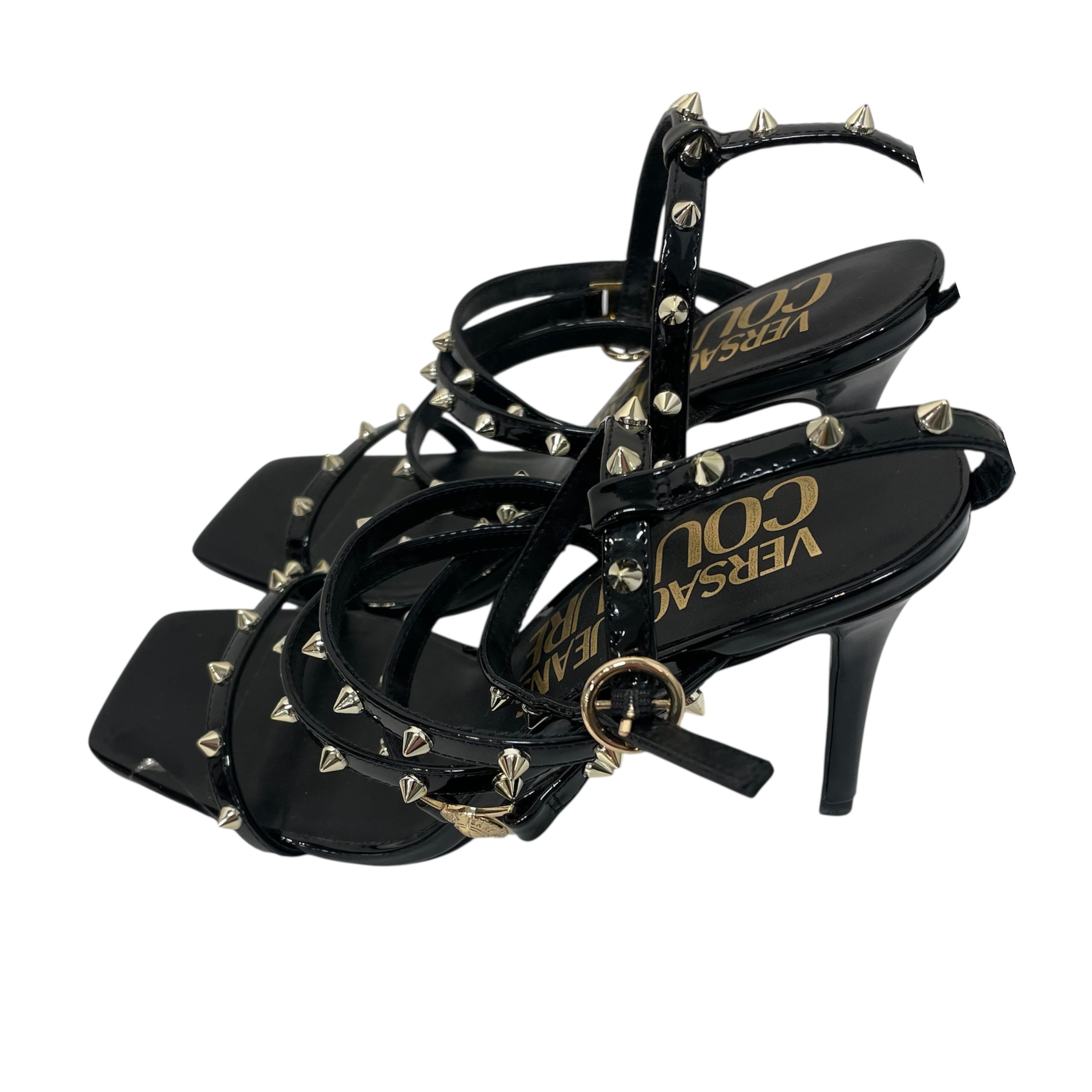 VERSACE JEANS COUTURE/Heels/US 7/Leather/BLK/studded sandaln stilletos view 2