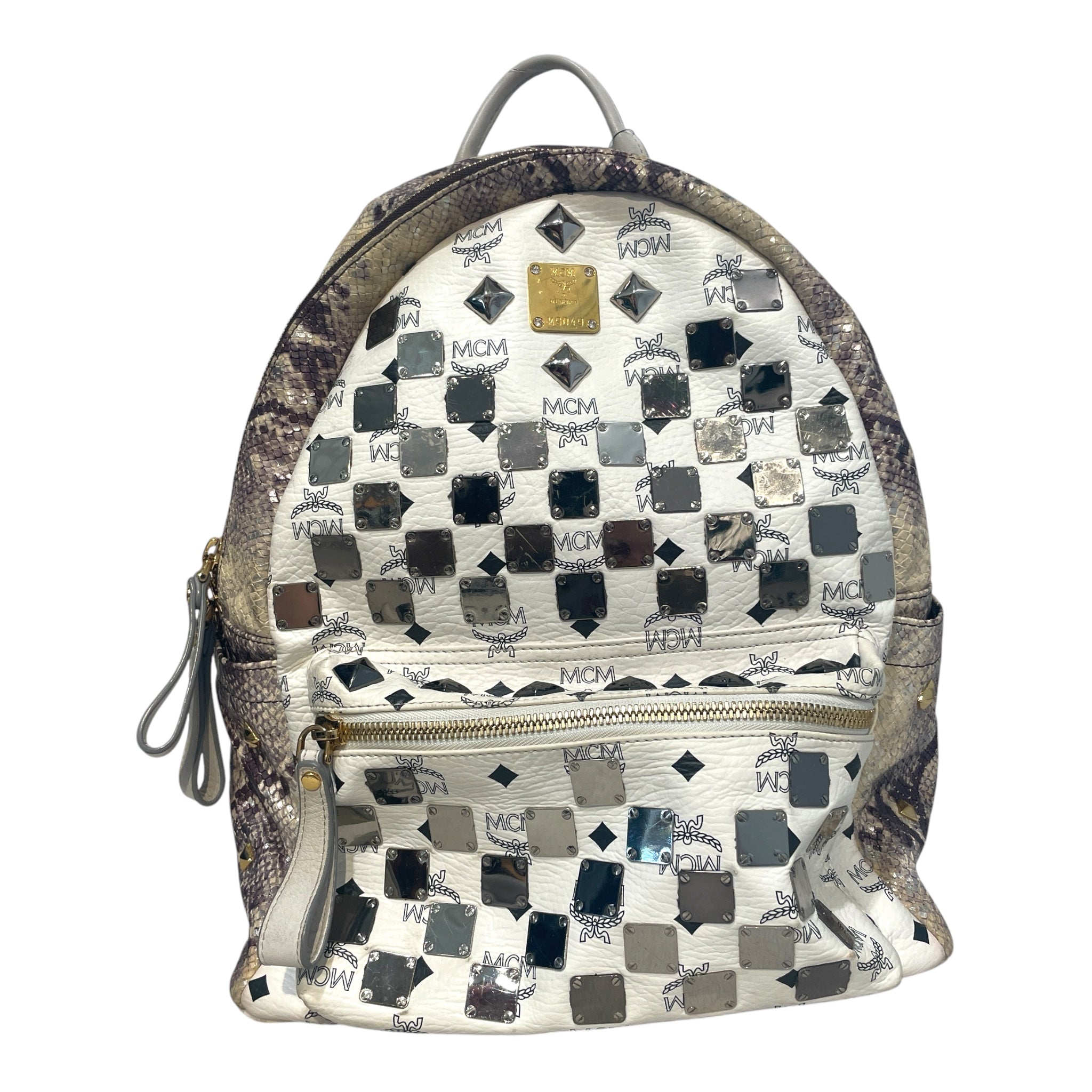 MCM/Backpack/Monogram/Leather/WHT/Monogram Studded Backpack view 1