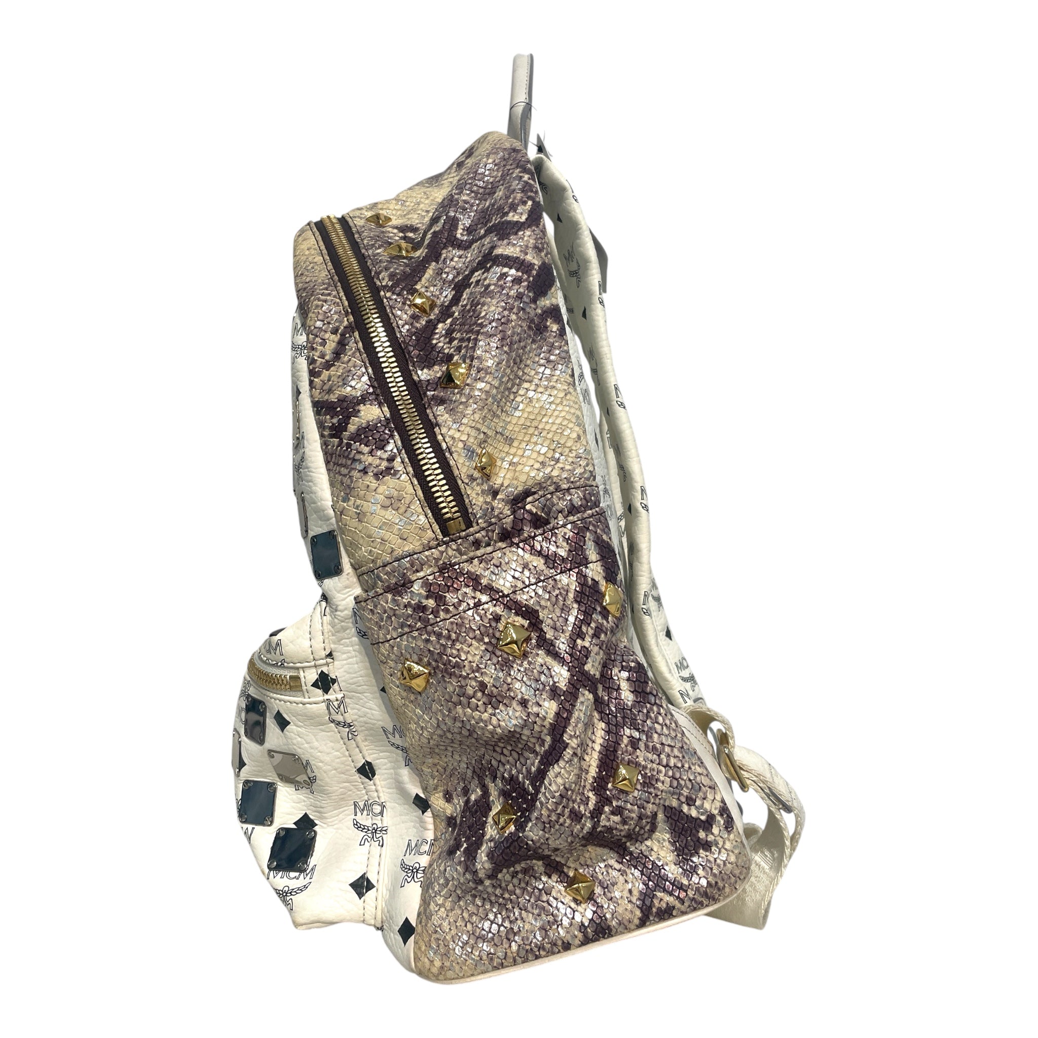 MCM/Backpack/Monogram/Leather/WHT/Monogram Studded Backpack view 2